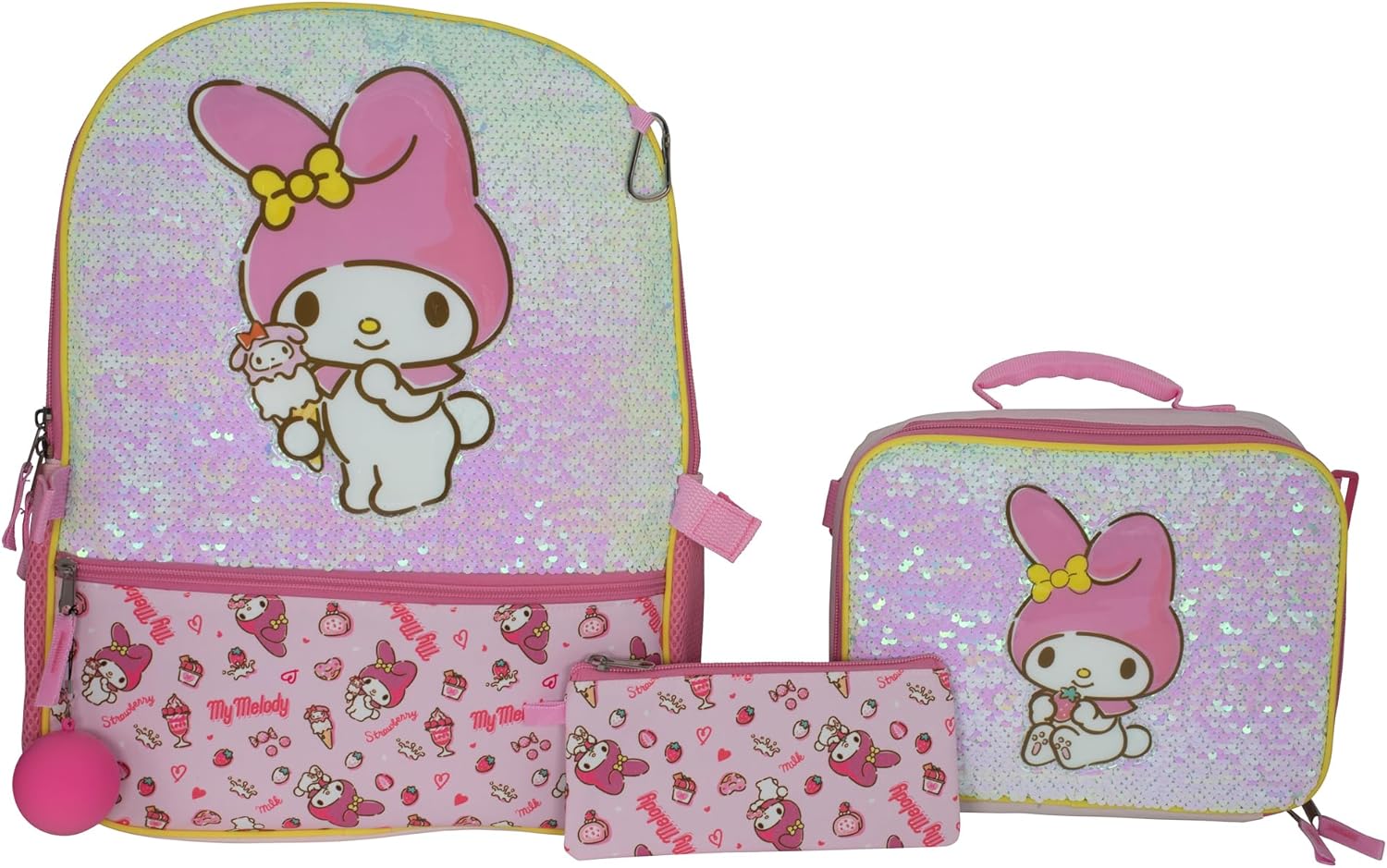 AI ACCESSORY INNOVATIONS Sanrio\u2019s Cinnamoroll 5 Piece Backpack Set, Hello Kitty Kawaii Flip Sequin Girls School Bag with Front Zip Pocket, 2 Side Mesh Pockets, Blue - Image 10