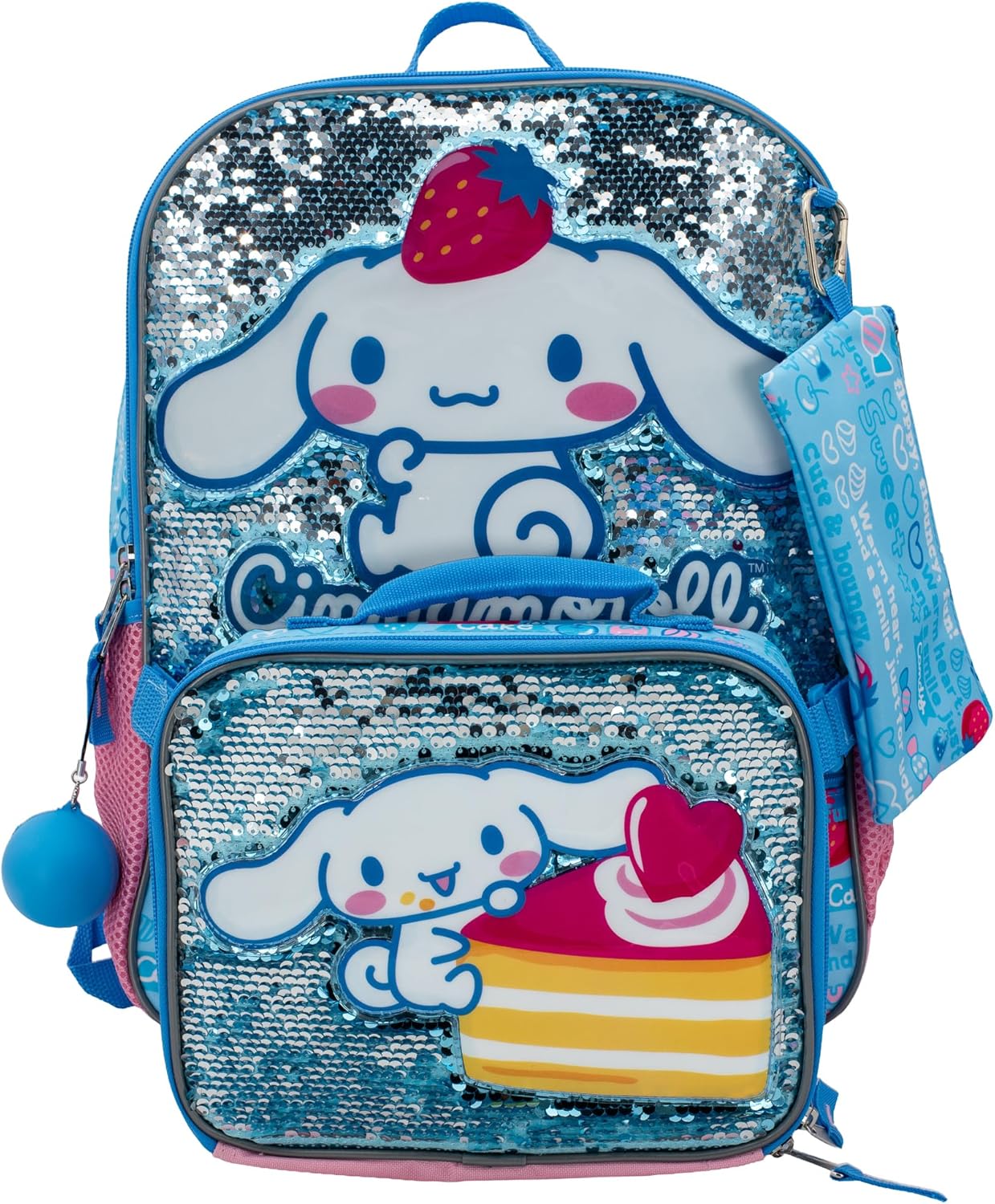 AI ACCESSORY INNOVATIONS Sanrio\u2019s Cinnamoroll 5 Piece Backpack Set, Hello Kitty Kawaii Flip Sequin Girls School Bag with Front Zip Pocket, 2 Side Mesh Pockets, Blue - Image 3