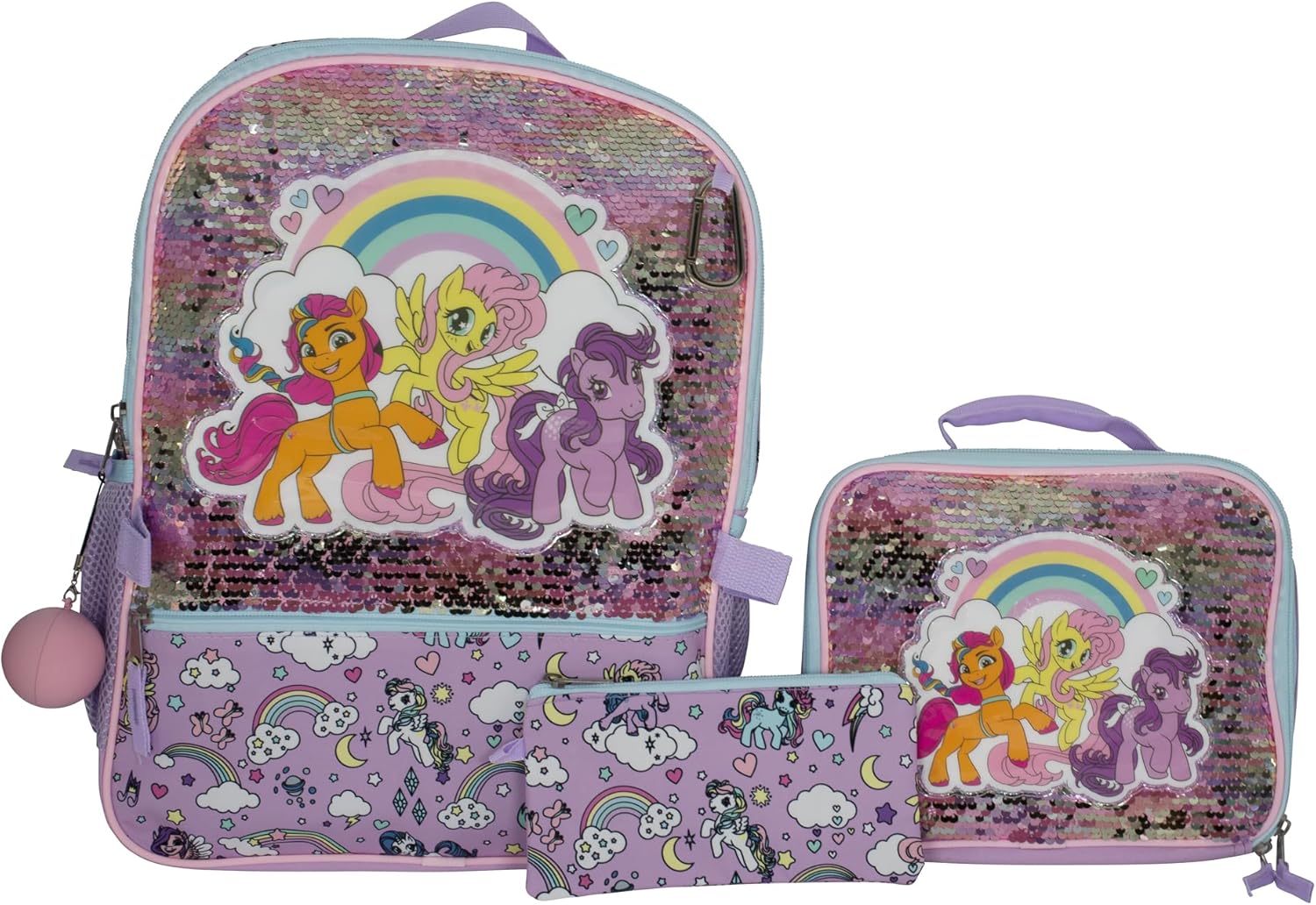 AI ACCESSORY INNOVATIONS Sanrio\u2019s Cinnamoroll 5 Piece Backpack Set, Hello Kitty Kawaii Flip Sequin Girls School Bag with Front Zip Pocket, 2 Side Mesh Pockets, Blue - Image 8