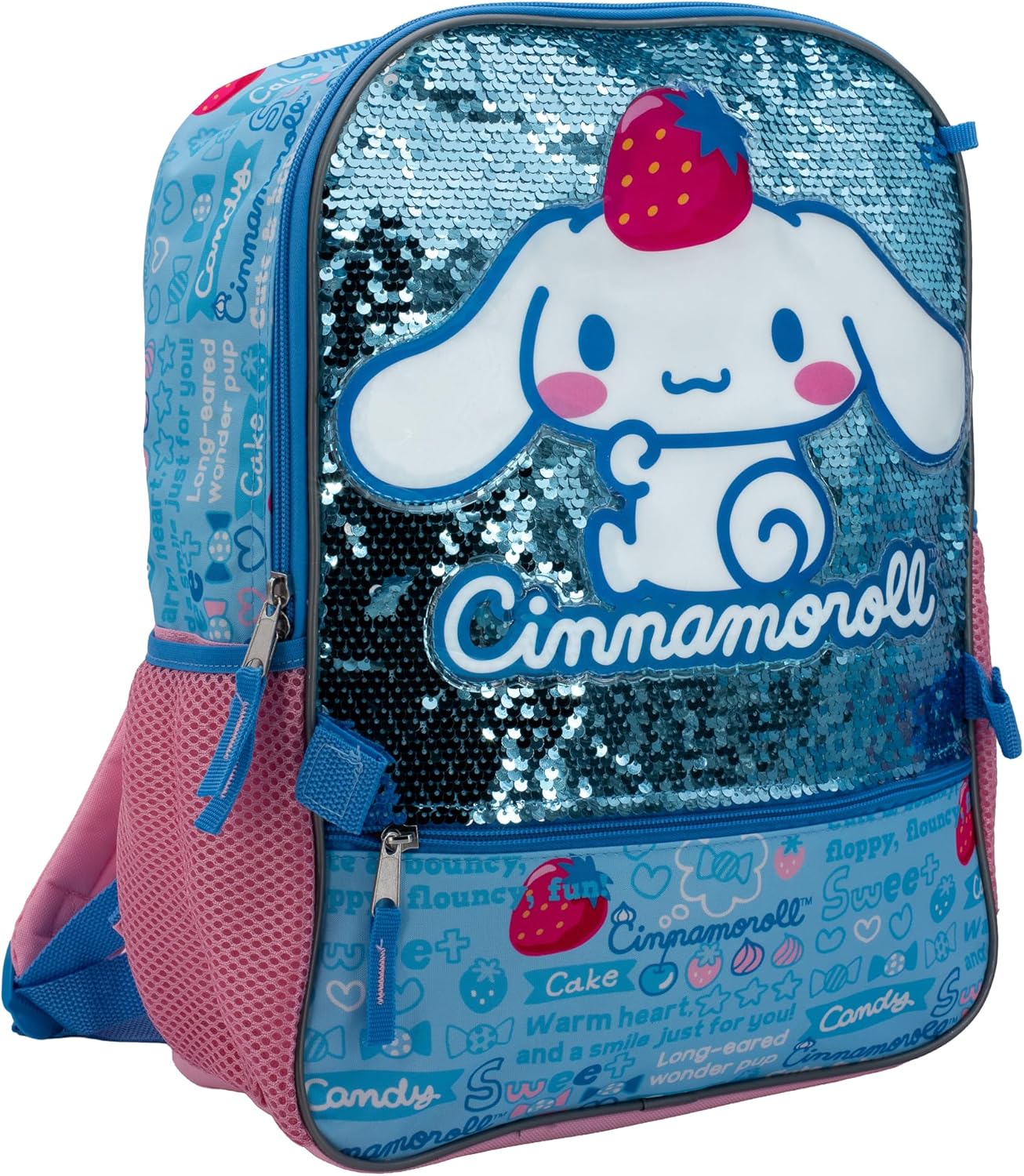 AI ACCESSORY INNOVATIONS Sanrio\u2019s Cinnamoroll 5 Piece Backpack Set, Hello Kitty Kawaii Flip Sequin Girls School Bag with Front Zip Pocket, 2 Side Mesh Pockets, Blue - Image 4