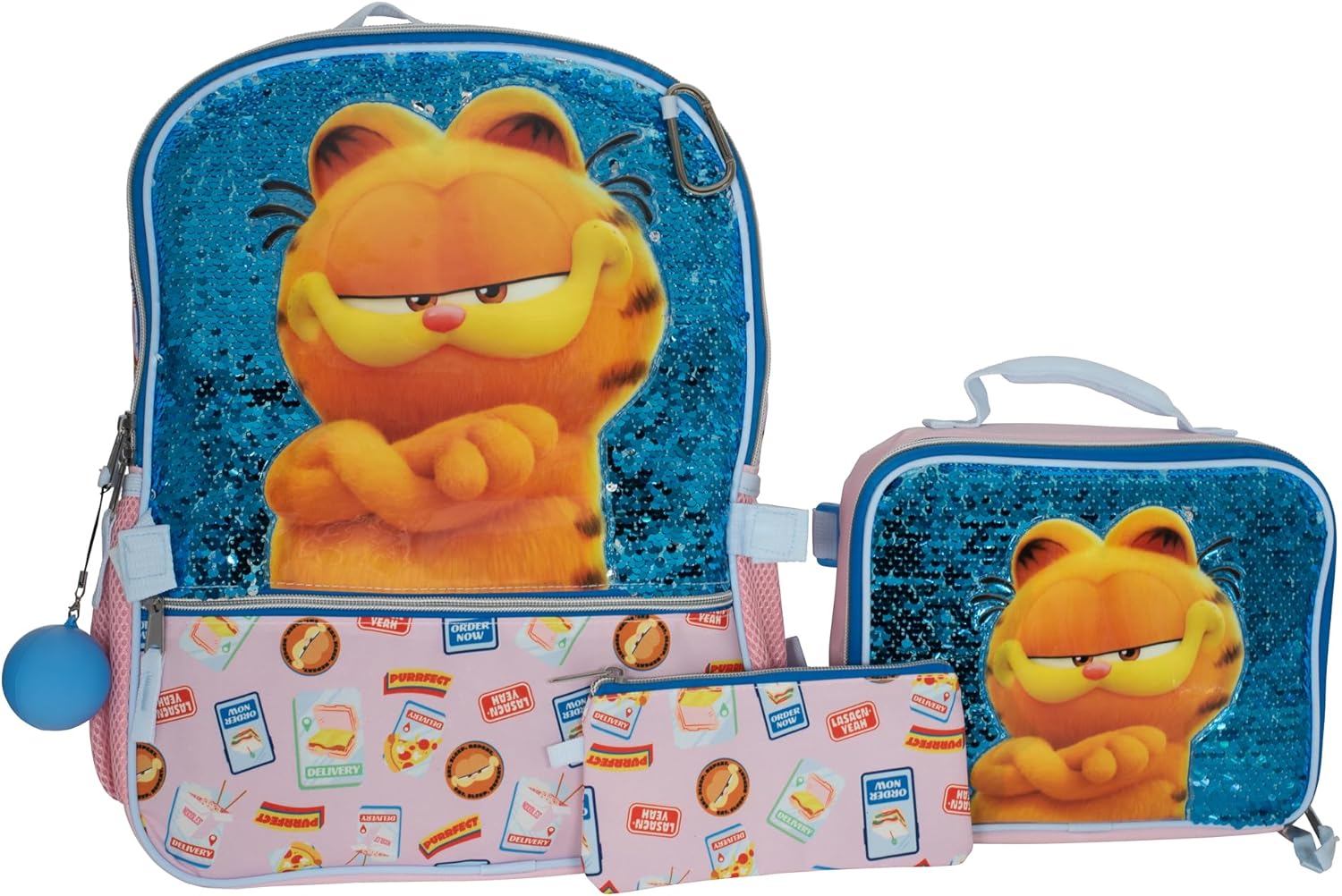 AI ACCESSORY INNOVATIONS Sanrio\u2019s Cinnamoroll 5 Piece Backpack Set, Hello Kitty Kawaii Flip Sequin Girls School Bag with Front Zip Pocket, 2 Side Mesh Pockets, Blue - Image 9