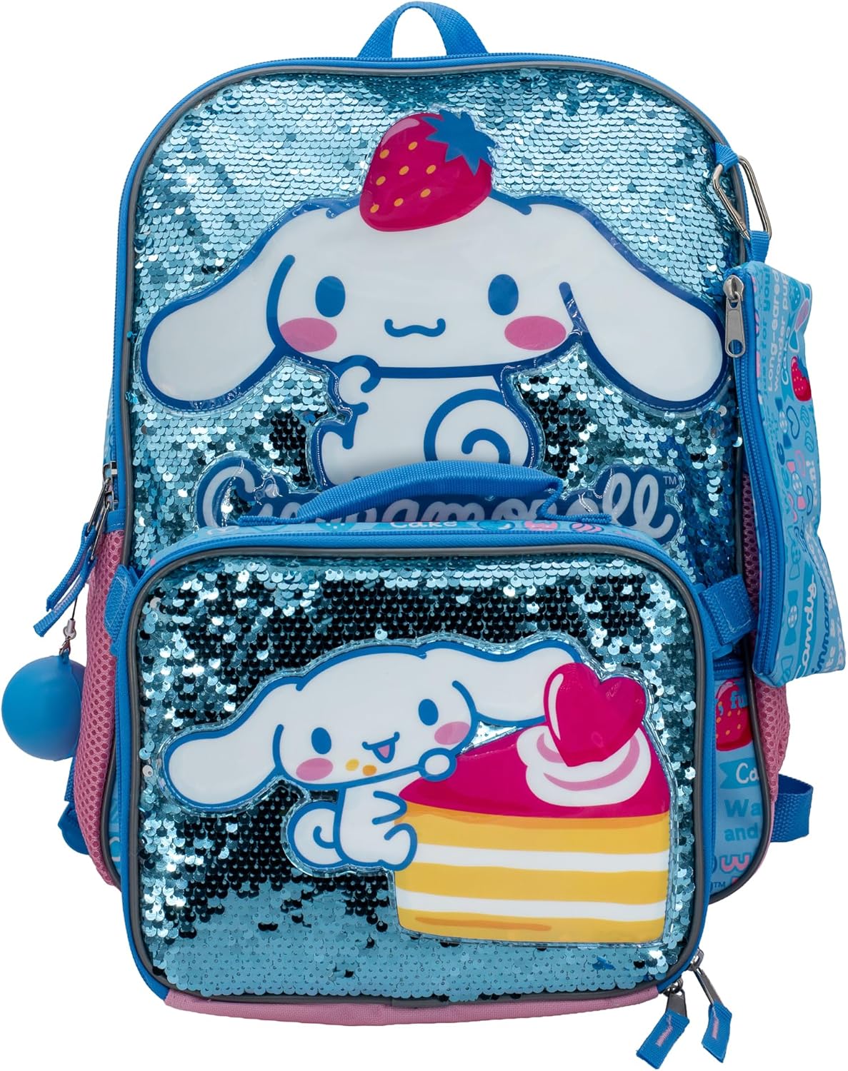 AI ACCESSORY INNOVATIONS Sanrio\u2019s Cinnamoroll 5 Piece Backpack Set, Hello Kitty Kawaii Flip Sequin Girls School Bag with Front Zip Pocket, 2 Side Mesh Pockets, Blue - Image 2