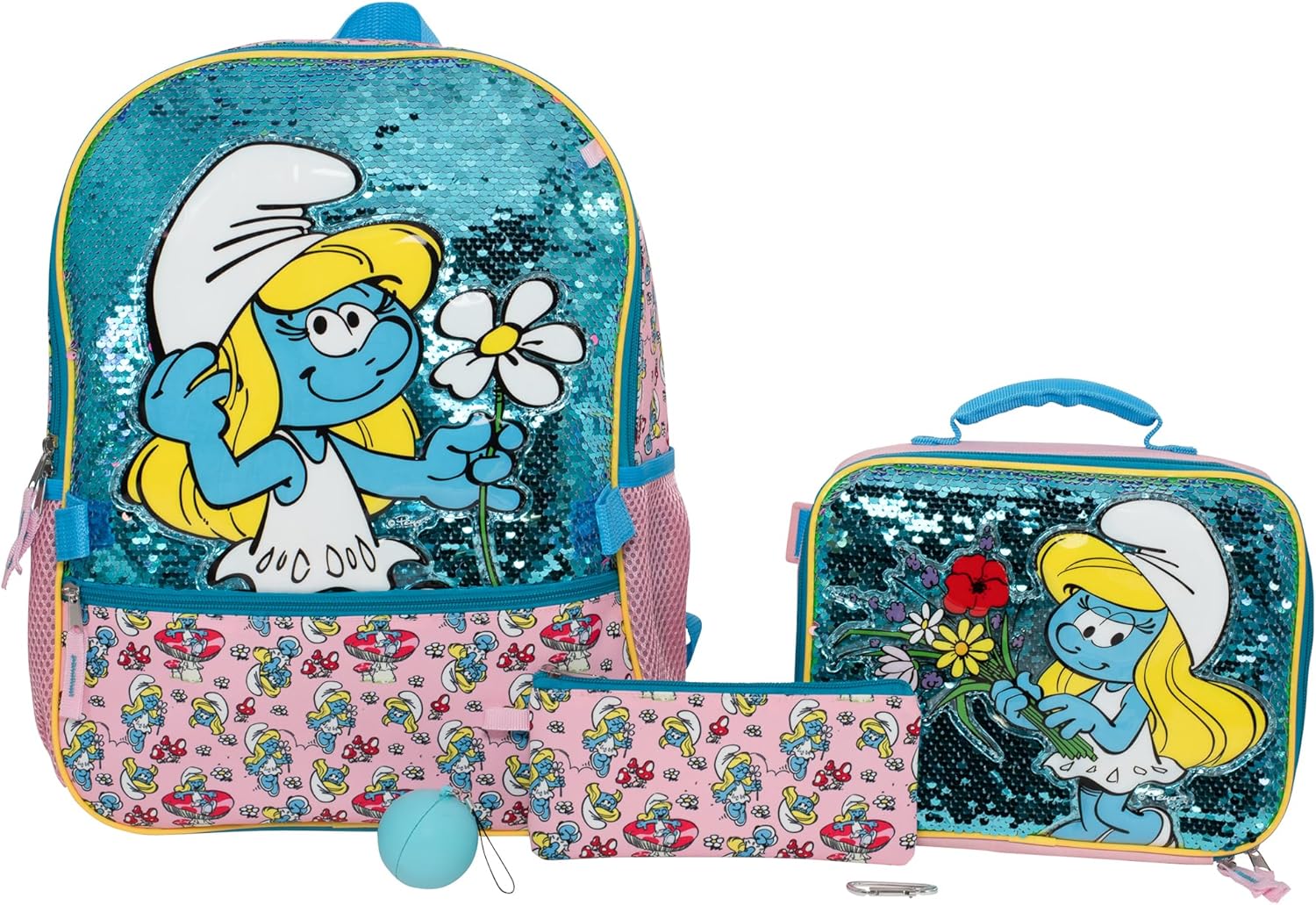 AI ACCESSORY INNOVATIONS Sanrio\u2019s Cinnamoroll 5 Piece Backpack Set, Hello Kitty Kawaii Flip Sequin Girls School Bag with Front Zip Pocket, 2 Side Mesh Pockets, Blue - Image 14