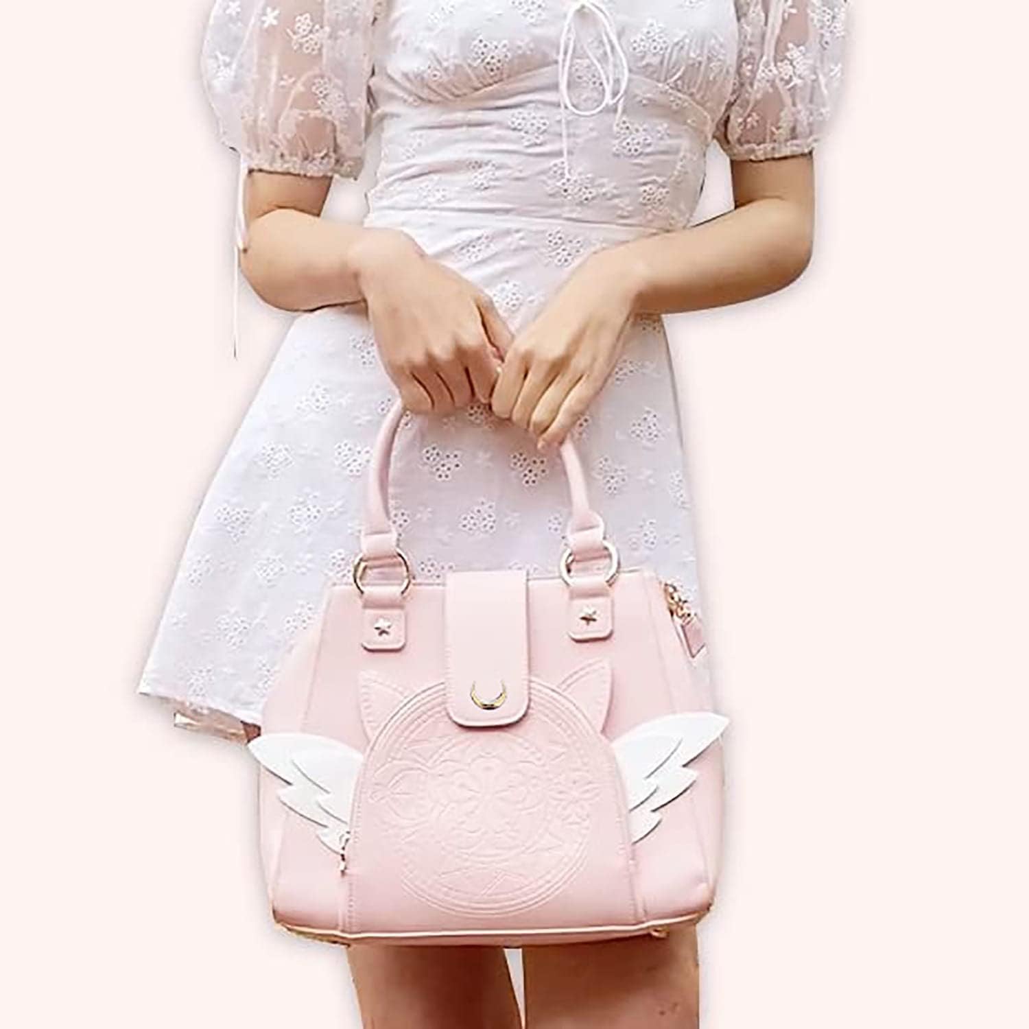 BelugaDesign Sakura Purse | Cute Pastel Pink Kawaii Girls Women Crossbody Shoulder Bag | Princess Cardcaptor Moon Anime Heart Wing Handbag | Faux Leather Vegan Birthday Gift with Straps and Pockets - Image 2