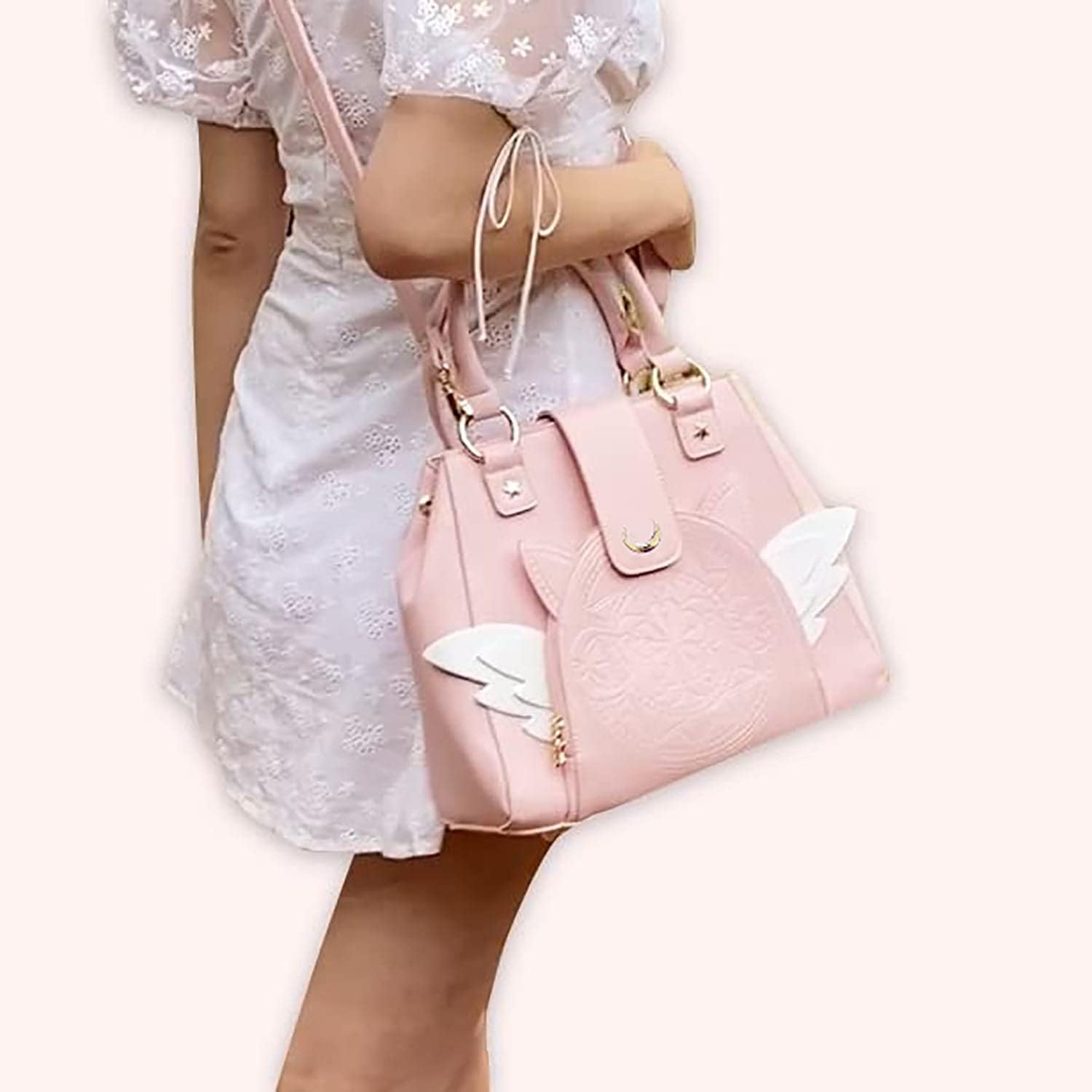 BelugaDesign Sakura Purse | Cute Pastel Pink Kawaii Girls Women Crossbody Shoulder Bag | Princess Cardcaptor Moon Anime Heart Wing Handbag | Faux Leather Vegan Birthday Gift with Straps and Pockets - Image 3