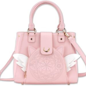 BelugaDesign Sakura Purse | Cute Pastel Pink Kawaii Girls Women Crossbody Shoulder Bag | Princess Cardcaptor Moon Anime Heart Wing Handbag | Faux Leather Vegan Birthday Gift with Straps and Pockets
