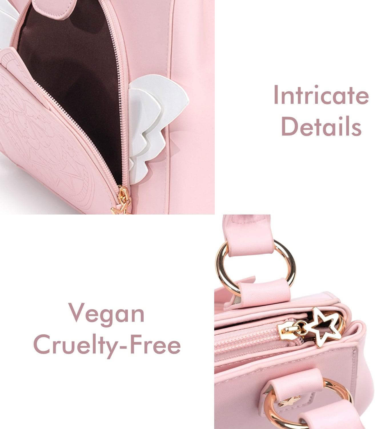 BelugaDesign Sakura Purse | Cute Pastel Pink Kawaii Girls Women Crossbody Shoulder Bag | Princess Cardcaptor Moon Anime Heart Wing Handbag | Faux Leather Vegan Birthday Gift with Straps and Pockets - Image 6