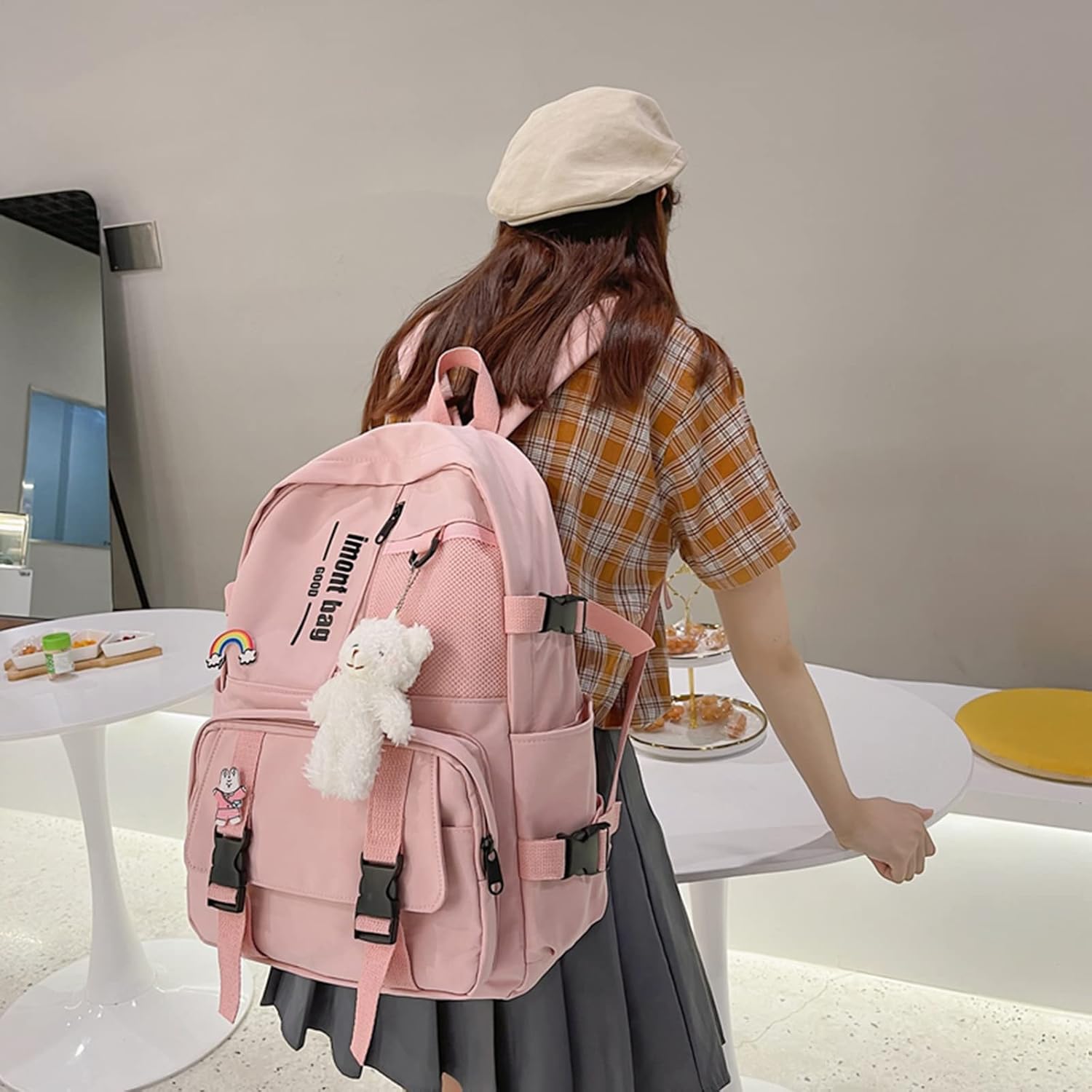 Bopchk Cute Girl Waterproof Backpack Nylon School Bag Kawaii Female Laptop Bag Women College Student Mesh Backpack Fashion - Image 6