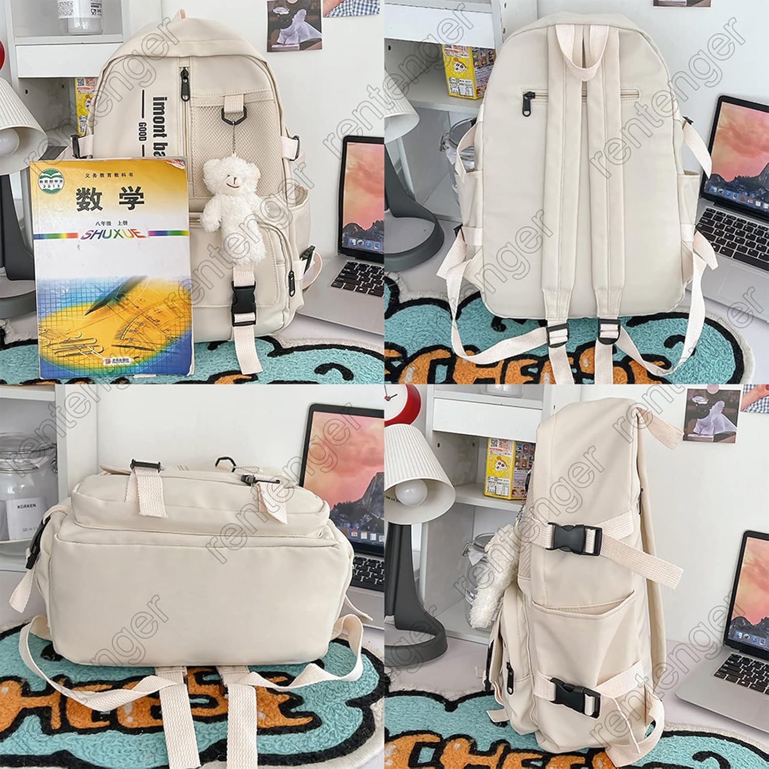 Bopchk Cute Girl Waterproof Backpack Nylon School Bag Kawaii Female Laptop Bag Women College Student Mesh Backpack Fashion - Image 3