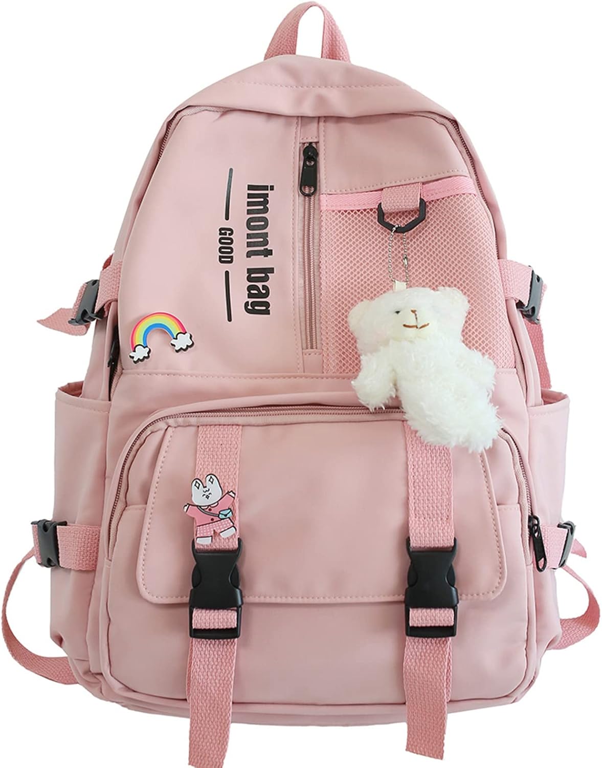Bopchk Cute Girl Waterproof Backpack Nylon School Bag Kawaii Female Laptop Bag Women College Student Mesh Backpack Fashion