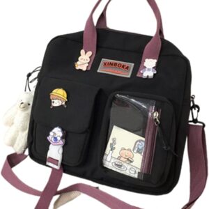 Bopchk Women Kawaii Backpack Transparent Pocket Schoolbag for Teenage Girls New Travel Shoulder Bags Multi-Function