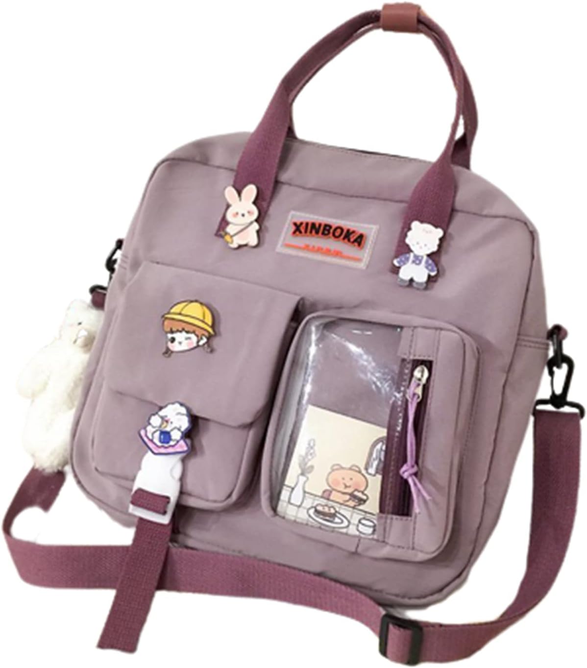 Bopchk Women Kawaii Backpack Transparent Pocket Schoolbag for Teenage Girls New Travel Shoulder Bags Multi-Function - Image 5
