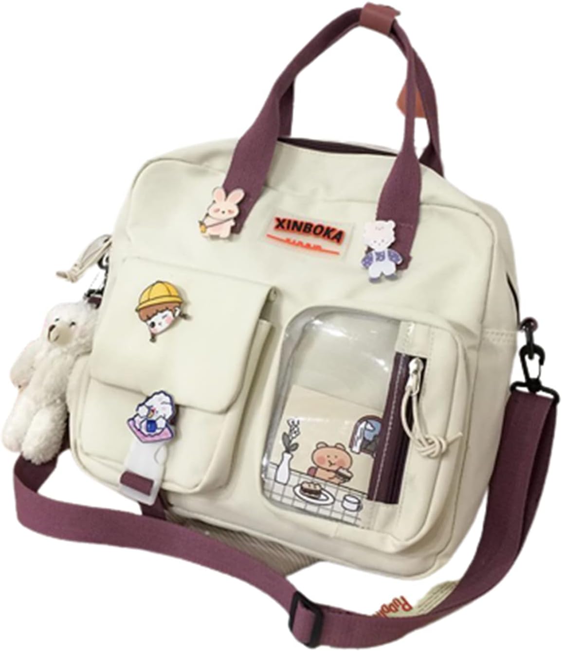 Bopchk Women Kawaii Backpack Transparent Pocket Schoolbag for Teenage Girls New Travel Shoulder Bags Multi-Function - Image 6