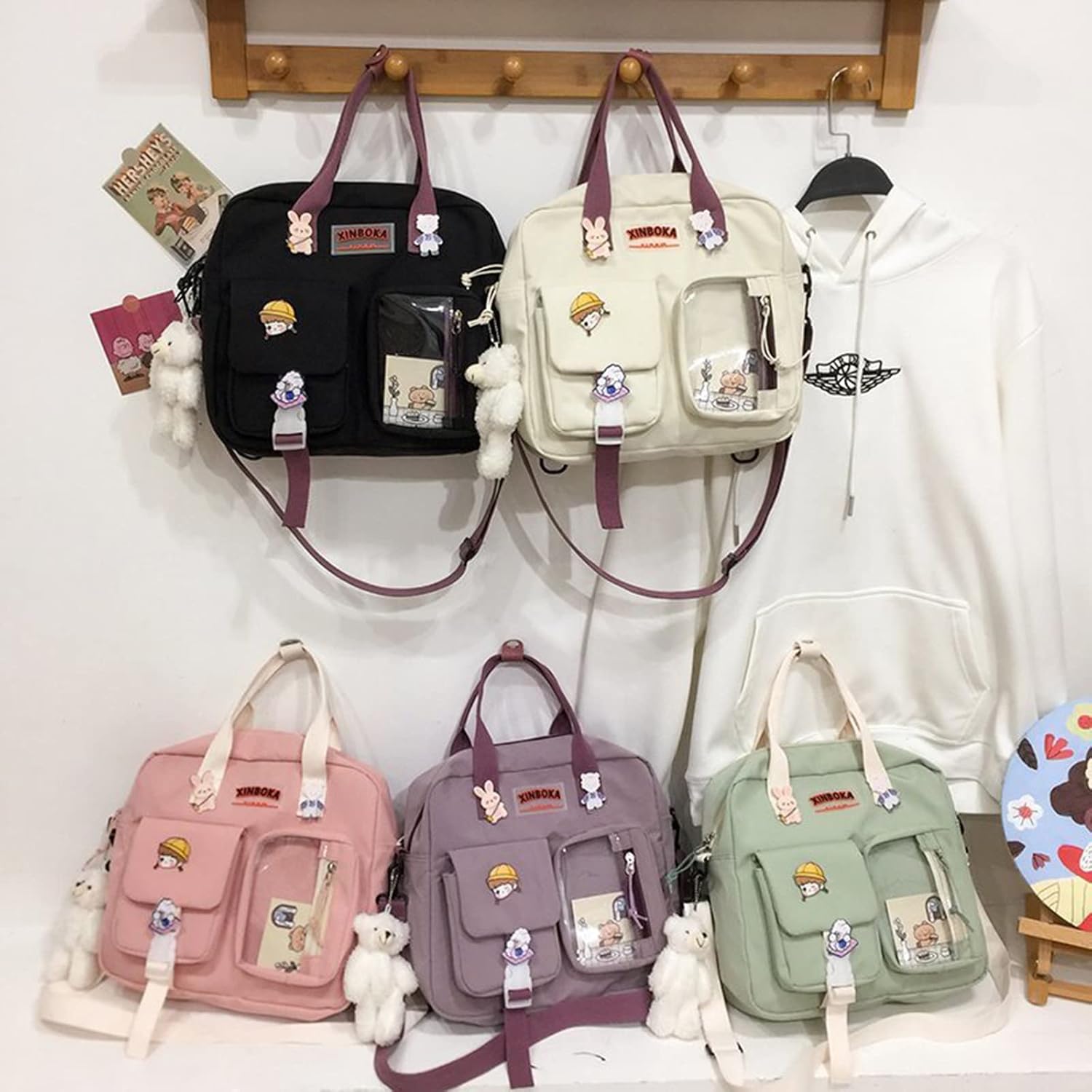 Bopchk Women Kawaii Backpack Transparent Pocket Schoolbag for Teenage Girls New Travel Shoulder Bags Multi-Function - Image 4