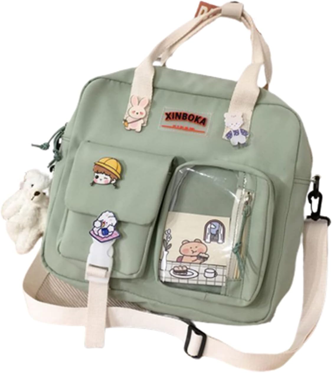 Bopchk Women Kawaii Backpack Transparent Pocket Schoolbag for Teenage Girls New Travel Shoulder Bags Multi-Function - Image 7