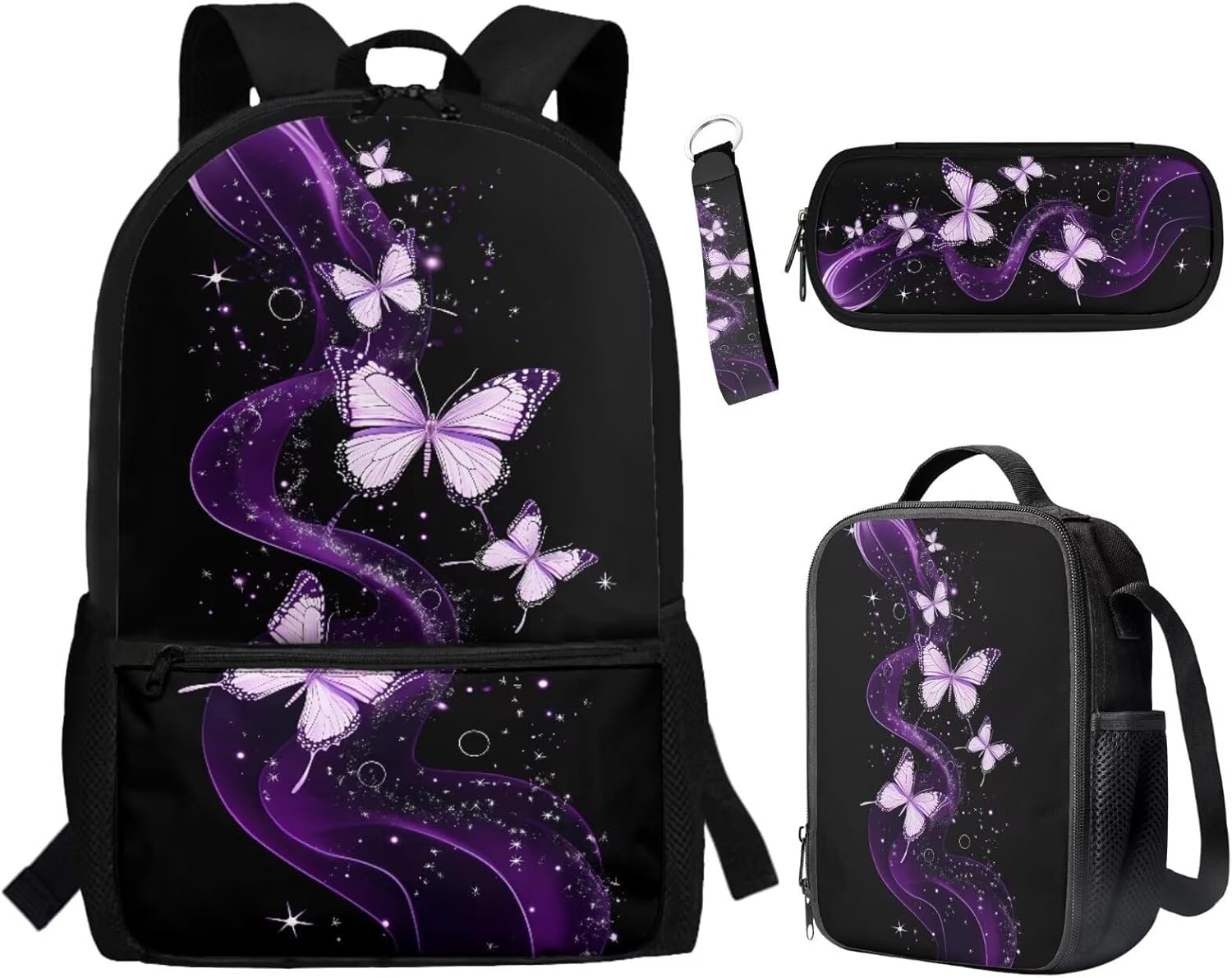 BYCHECAR Axolotl Backpack for Girls 10-12 with Lunchbox Lovely Kids Backpack Portable Lunch Bag Pencil Case Keychain Set Strawberry Pink Daypack Lunch Box Pen Bag Key Chain for Hiking - Image 9