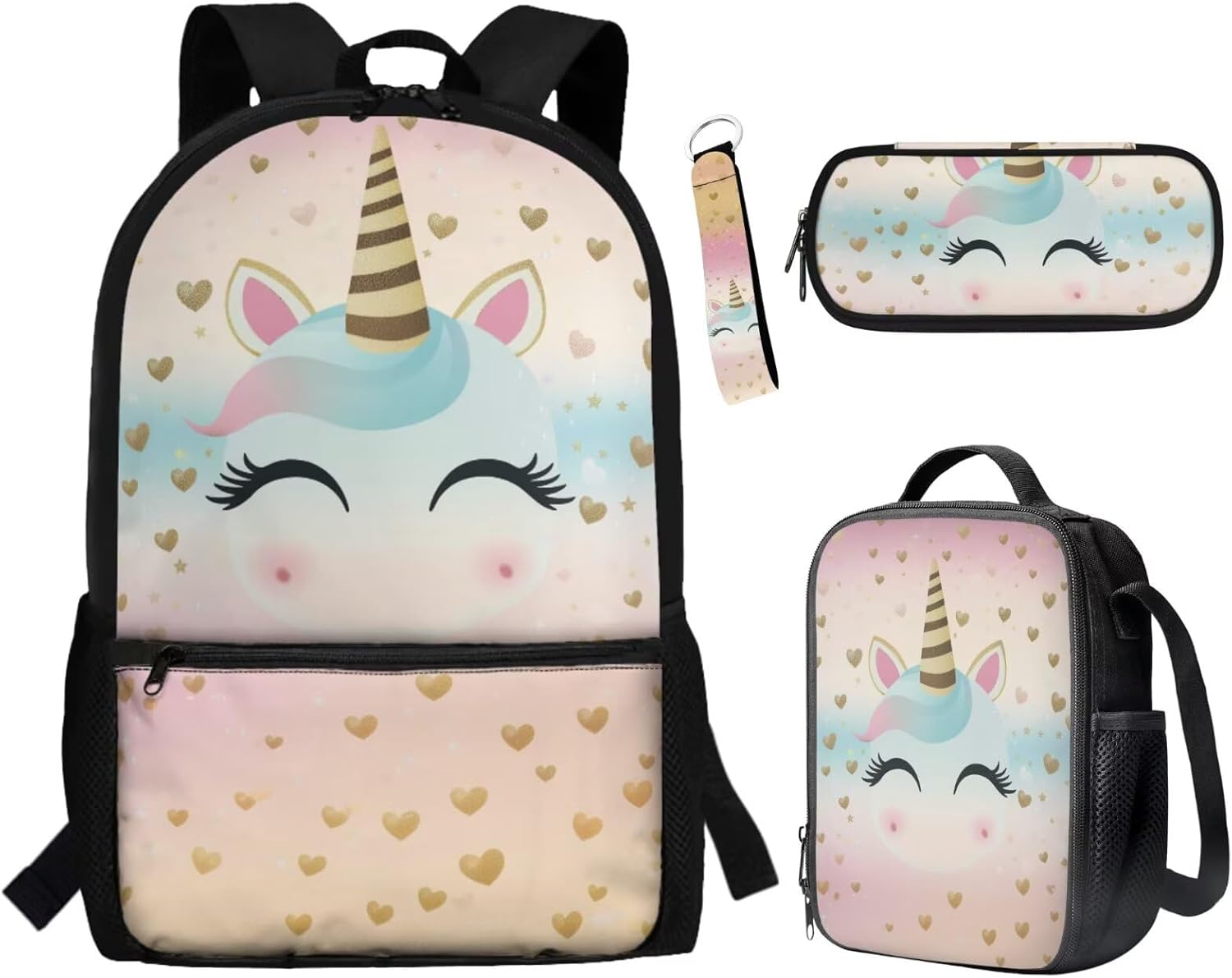 BYCHECAR Axolotl Backpack for Girls 10-12 with Lunchbox Lovely Kids Backpack Portable Lunch Bag Pencil Case Keychain Set Strawberry Pink Daypack Lunch Box Pen Bag Key Chain for Hiking - Image 24