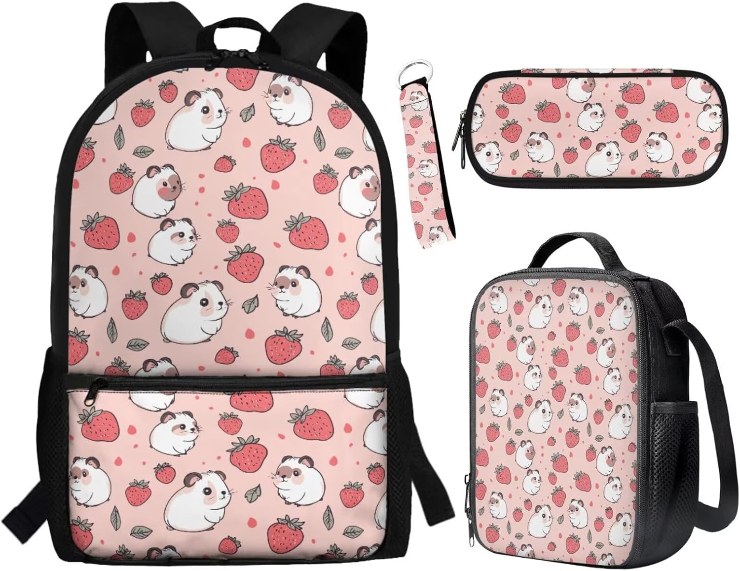 BYCHECAR Axolotl Backpack for Girls 10-12 with Lunchbox Lovely Kids Backpack Portable Lunch Bag Pencil Case Keychain Set Strawberry Pink Daypack Lunch Box Pen Bag Key Chain for Hiking - Image 30