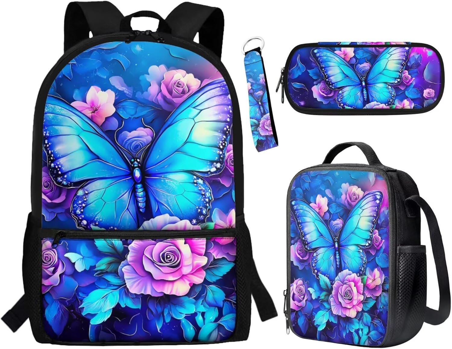 BYCHECAR Axolotl Backpack for Girls 10-12 with Lunchbox Lovely Kids Backpack Portable Lunch Bag Pencil Case Keychain Set Strawberry Pink Daypack Lunch Box Pen Bag Key Chain for Hiking - Image 8