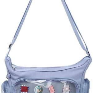 Canvas Ita Bag Crossbody Shoulder Bag Kawaii Purses and Handbags with Anime Pins Display