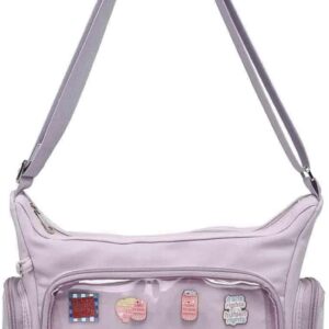 Canvas Ita Bag Crossbody Shoulder Bag Kawaii Purses and Handbags with Anime Pins Display
