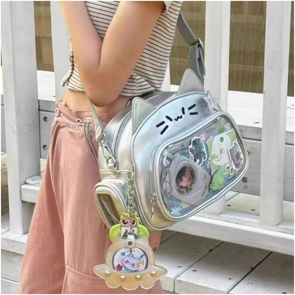 Cat Ita Bag Pin Display Backpack for School PU Leather Preppy Backpack for Girls Y2k Aesthetic Single Shoulder Bag - Image 2