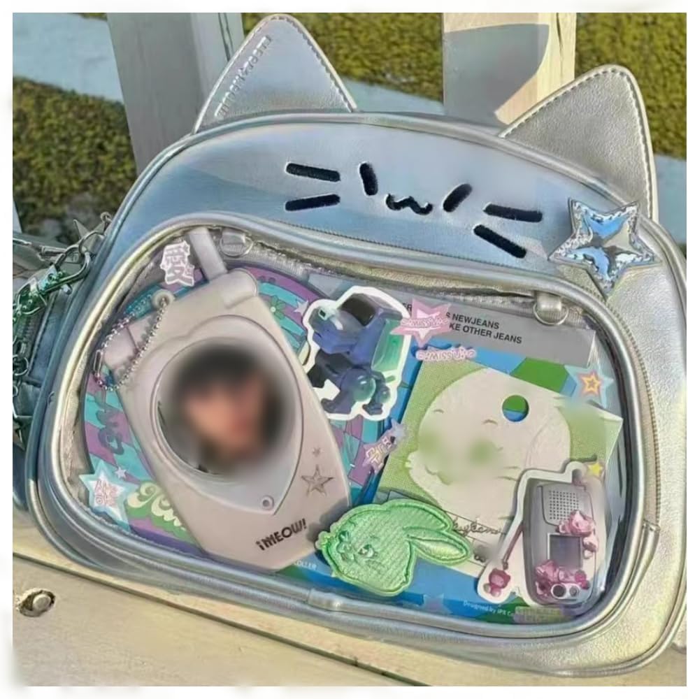Cat Ita Bag Pin Display Backpack for School PU Leather Preppy Backpack for Girls Y2k Aesthetic Single Shoulder Bag - Image 4