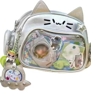 Cat Ita Bag Pin Display Backpack for School PU Leather Preppy Backpack for Girls Y2k Aesthetic Single Shoulder Bag