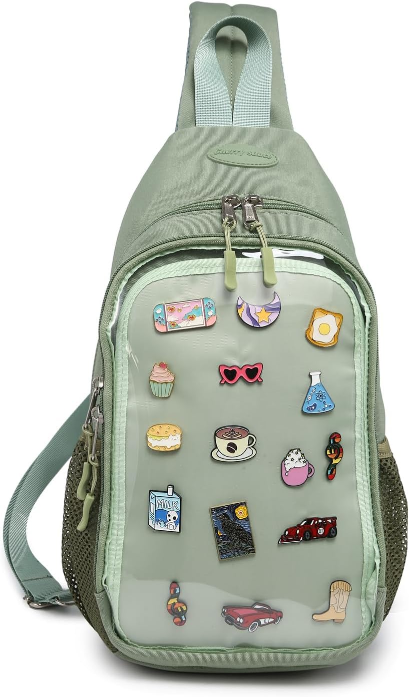 CHERRY SAUCE Kawaii Oxford Ita Bag Pin Display Chest Pack Shoulder Bag Sport Backpack Hiking Daypack