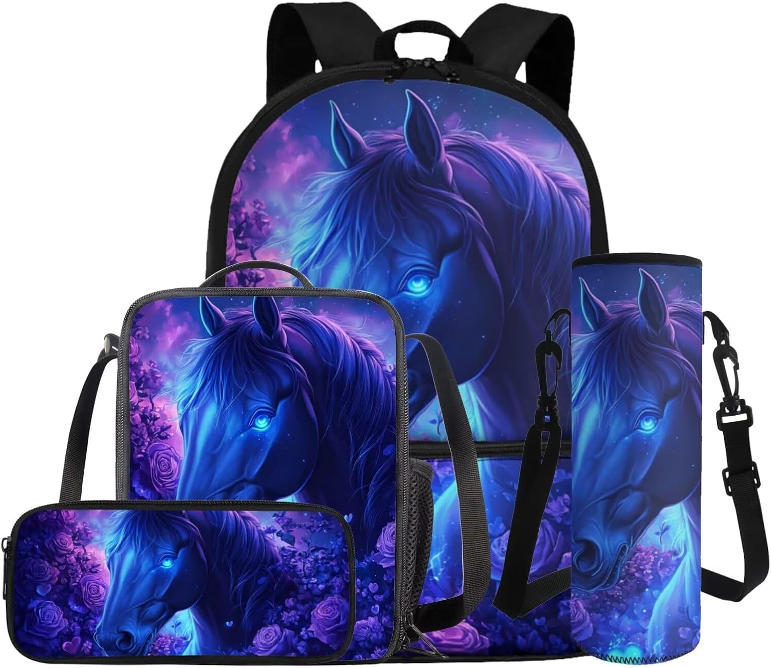 COEQINE Girls Backpack with Water Bottle Cat Listen To Music Pattern Kawaii Lunch Bag for Kids School Backpacks Pencil Case Sleeve Kindergarten 17 Inch Bookbag Elementary 4 Pcs - Image 22