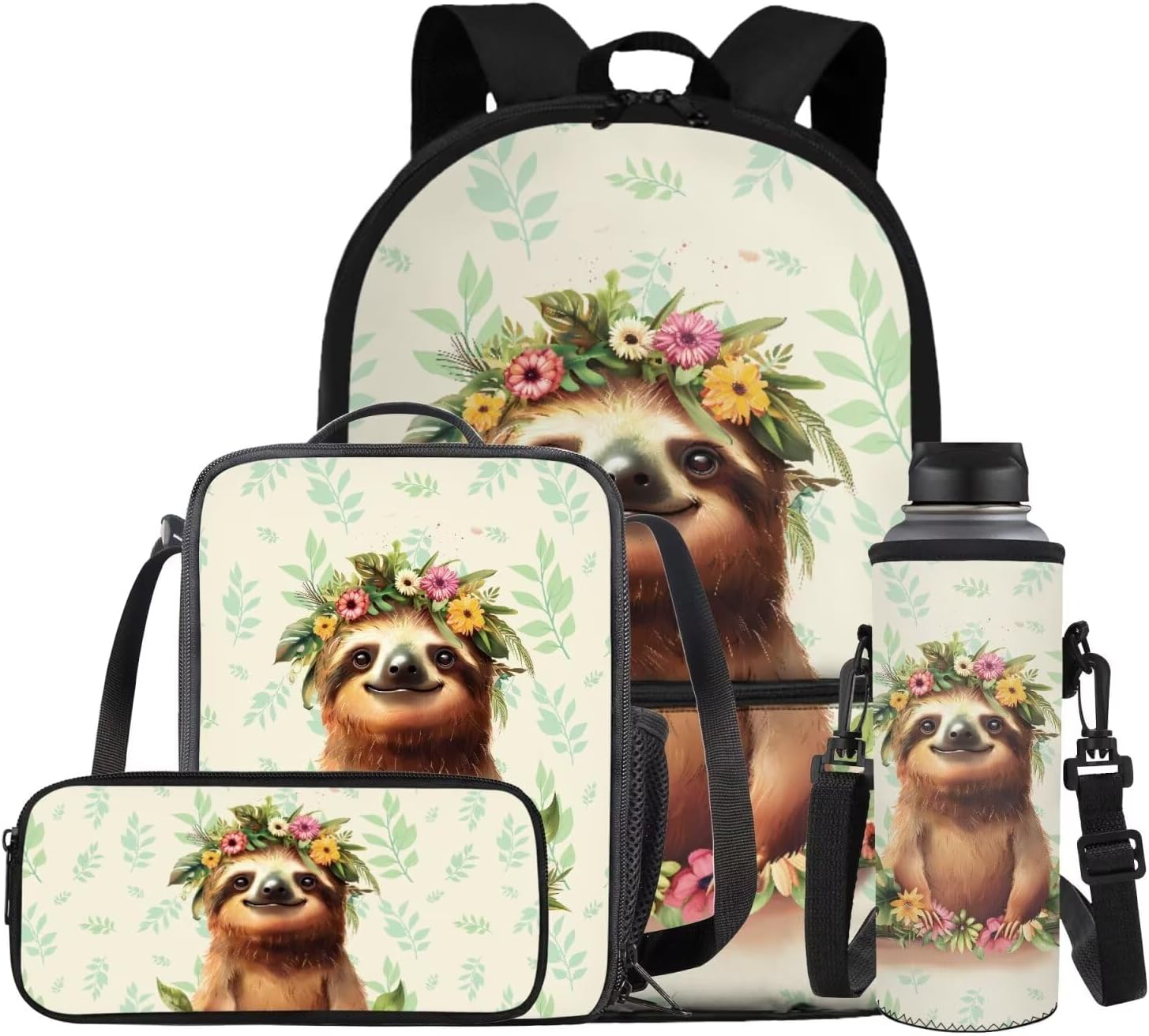 COEQINE Girls Backpack with Water Bottle Cat Listen To Music Pattern Kawaii Lunch Bag for Kids School Backpacks Pencil Case Sleeve Kindergarten 17 Inch Bookbag Elementary 4 Pcs - Image 12