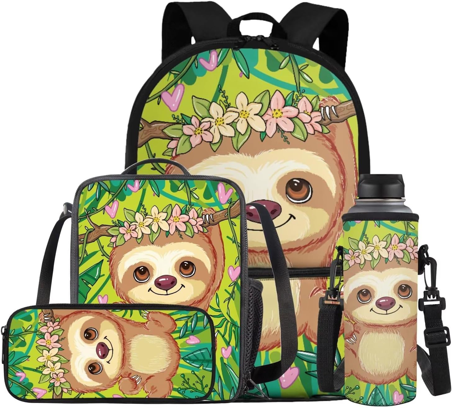 COEQINE Girls Backpack with Water Bottle Cat Listen To Music Pattern Kawaii Lunch Bag for Kids School Backpacks Pencil Case Sleeve Kindergarten 17 Inch Bookbag Elementary 4 Pcs - Image 36