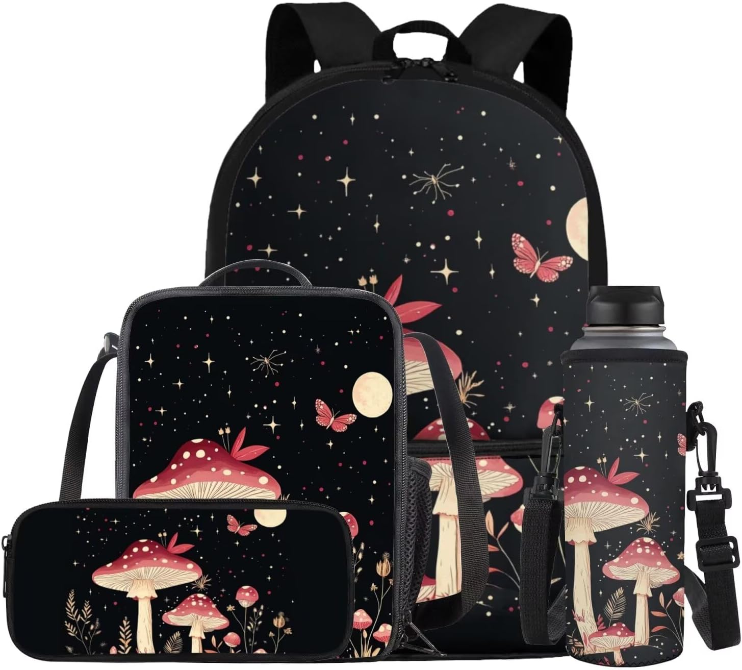 COEQINE Girls Backpack with Water Bottle Cat Listen To Music Pattern Kawaii Lunch Bag for Kids School Backpacks Pencil Case Sleeve Kindergarten 17 Inch Bookbag Elementary 4 Pcs - Image 39