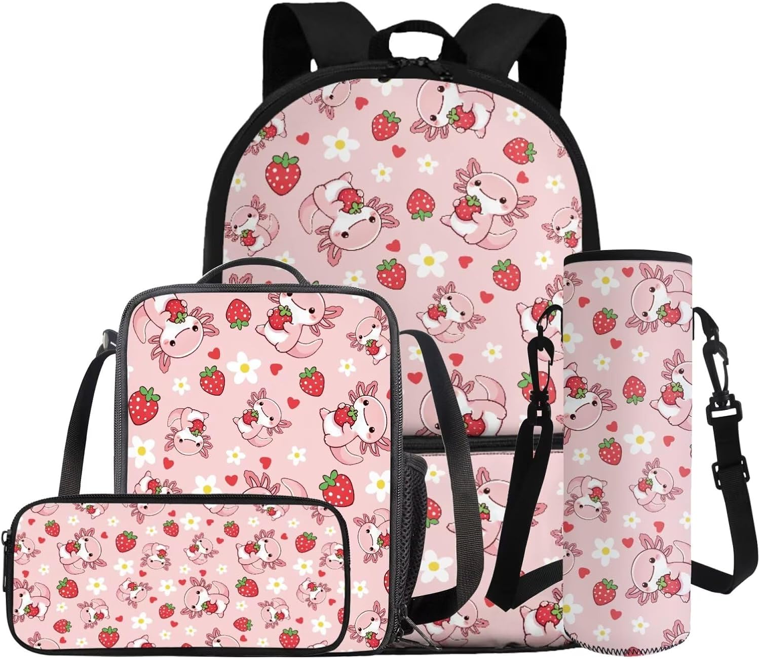 COEQINE Girls Backpack with Water Bottle Cat Listen To Music Pattern Kawaii Lunch Bag for Kids School Backpacks Pencil Case Sleeve Kindergarten 17 Inch Bookbag Elementary 4 Pcs - Image 19