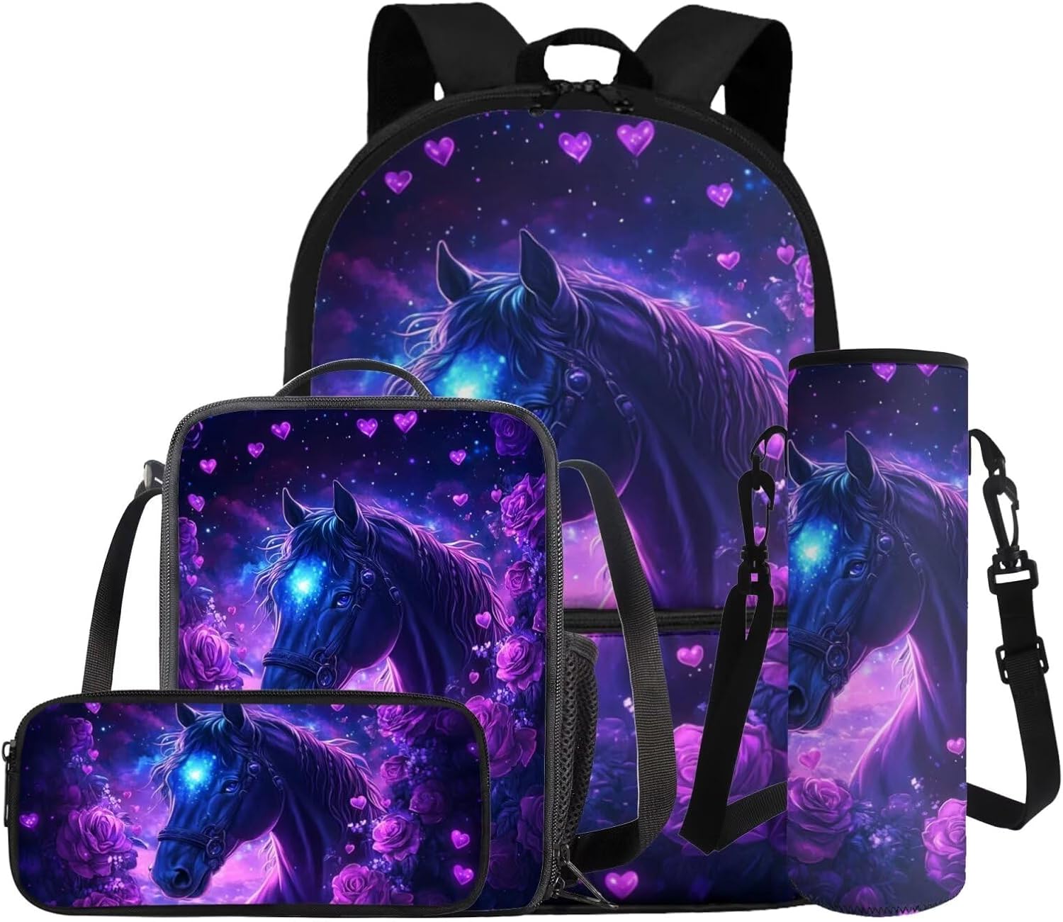 COEQINE Girls Backpack with Water Bottle Cat Listen To Music Pattern Kawaii Lunch Bag for Kids School Backpacks Pencil Case Sleeve Kindergarten 17 Inch Bookbag Elementary 4 Pcs - Image 31