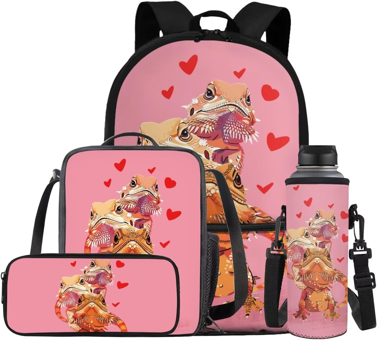 COEQINE Girls Backpack with Water Bottle Cat Listen To Music Pattern Kawaii Lunch Bag for Kids School Backpacks Pencil Case Sleeve Kindergarten 17 Inch Bookbag Elementary 4 Pcs - Image 11