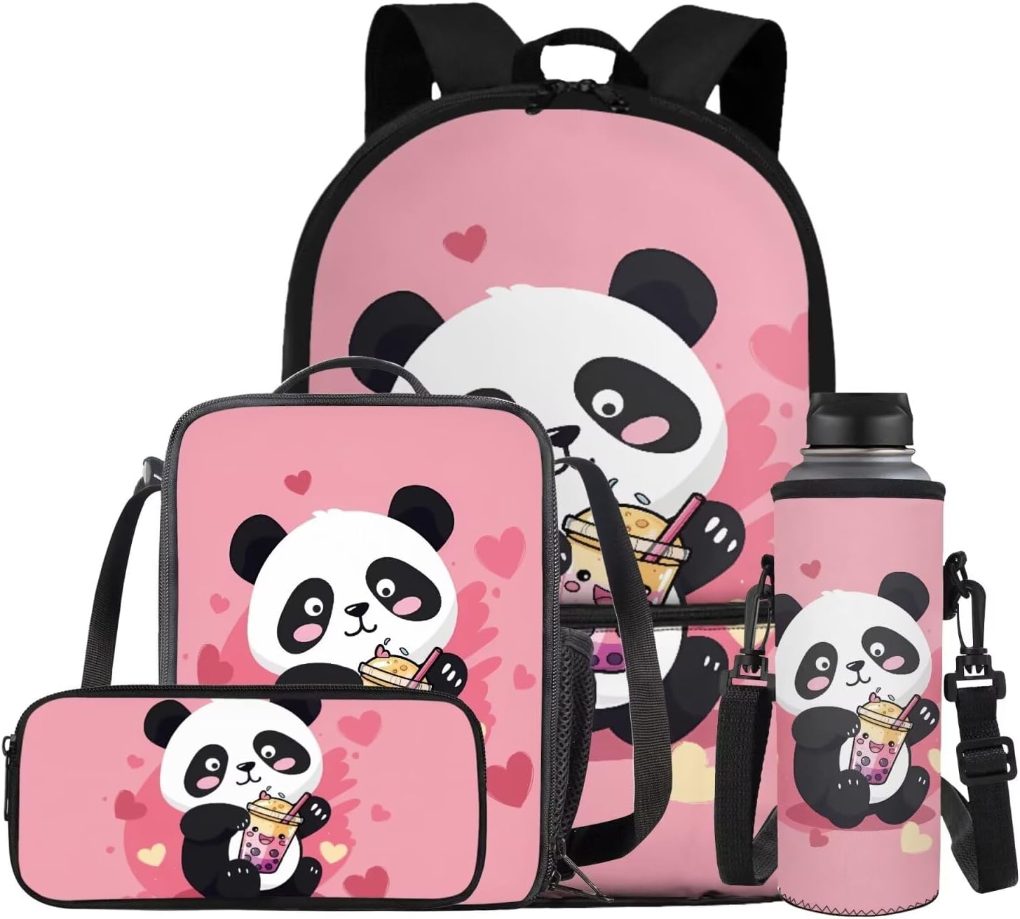 COEQINE Girls Backpack with Water Bottle Cat Listen To Music Pattern Kawaii Lunch Bag for Kids School Backpacks Pencil Case Sleeve Kindergarten 17 Inch Bookbag Elementary 4 Pcs - Image 35