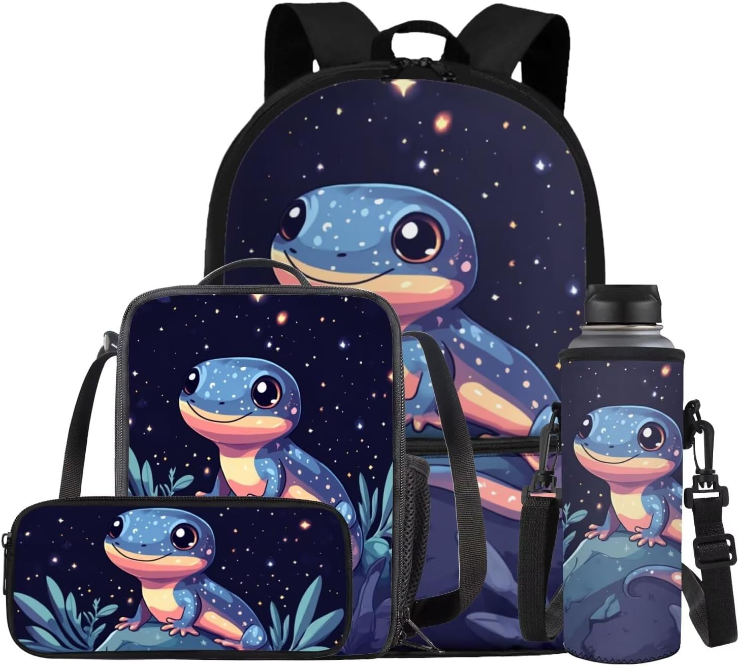 COEQINE Girls Backpack with Water Bottle Cat Listen To Music Pattern Kawaii Lunch Bag for Kids School Backpacks Pencil Case Sleeve Kindergarten 17 Inch Bookbag Elementary 4 Pcs - Image 10