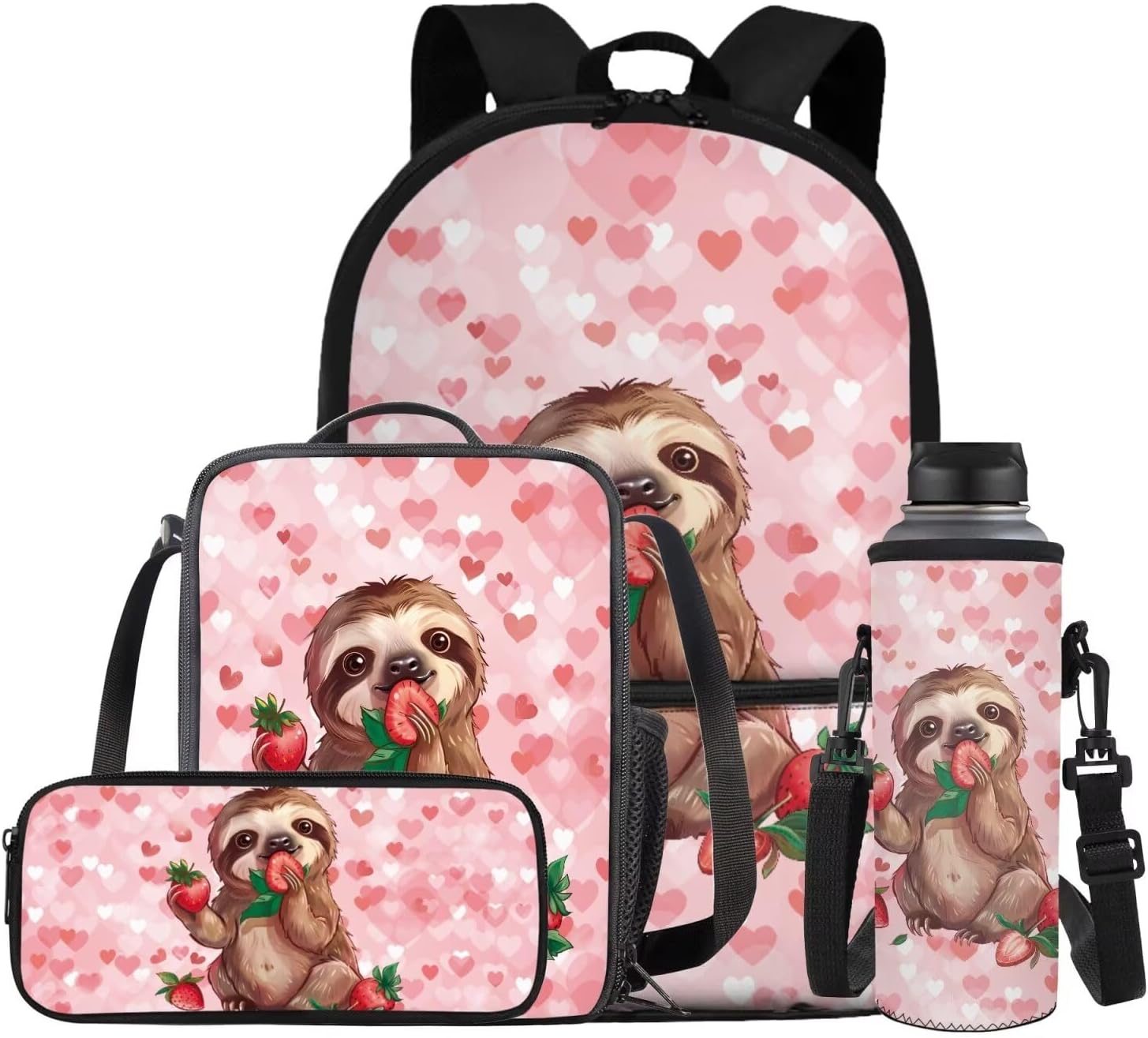 COEQINE Girls Backpack with Water Bottle Cat Listen To Music Pattern Kawaii Lunch Bag for Kids School Backpacks Pencil Case Sleeve Kindergarten 17 Inch Bookbag Elementary 4 Pcs - Image 18