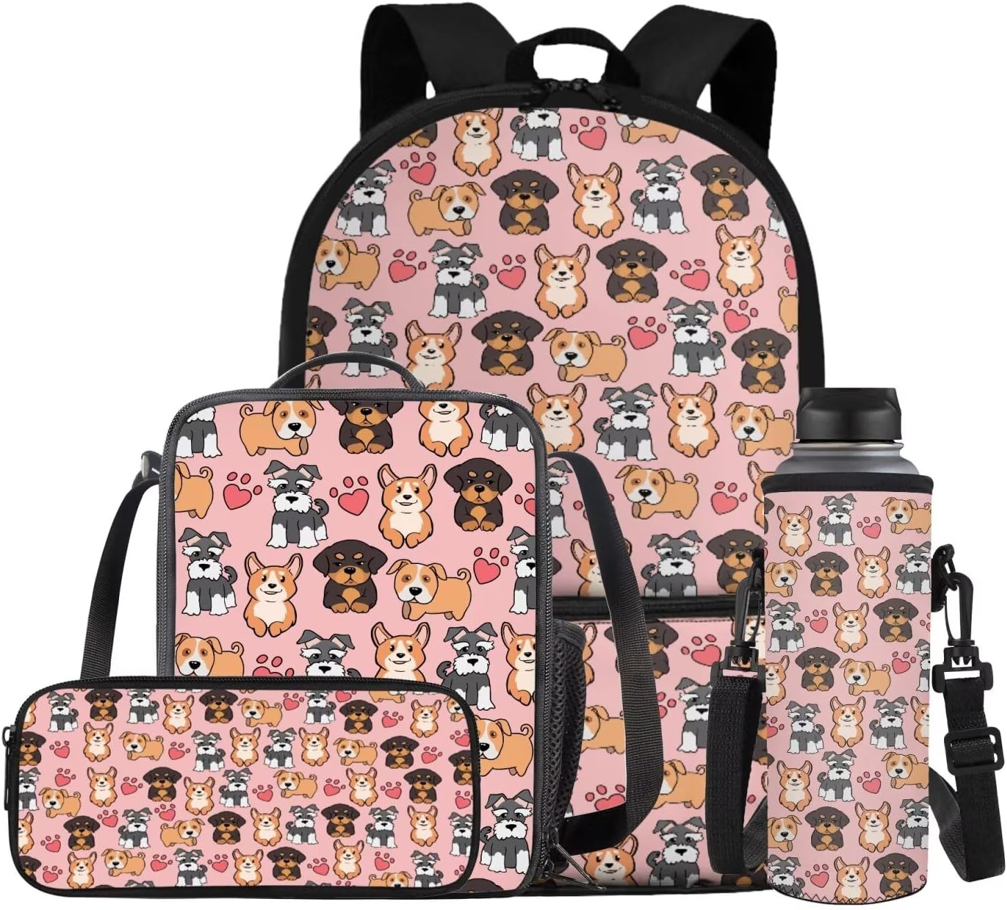 COEQINE Girls Backpack with Water Bottle Cat Listen To Music Pattern Kawaii Lunch Bag for Kids School Backpacks Pencil Case Sleeve Kindergarten 17 Inch Bookbag Elementary 4 Pcs - Image 38