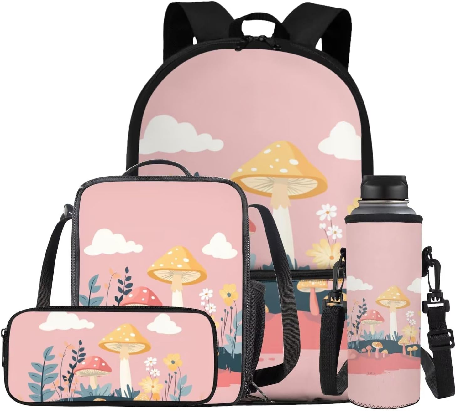 COEQINE Girls Backpack with Water Bottle Cat Listen To Music Pattern Kawaii Lunch Bag for Kids School Backpacks Pencil Case Sleeve Kindergarten 17 Inch Bookbag Elementary 4 Pcs - Image 21