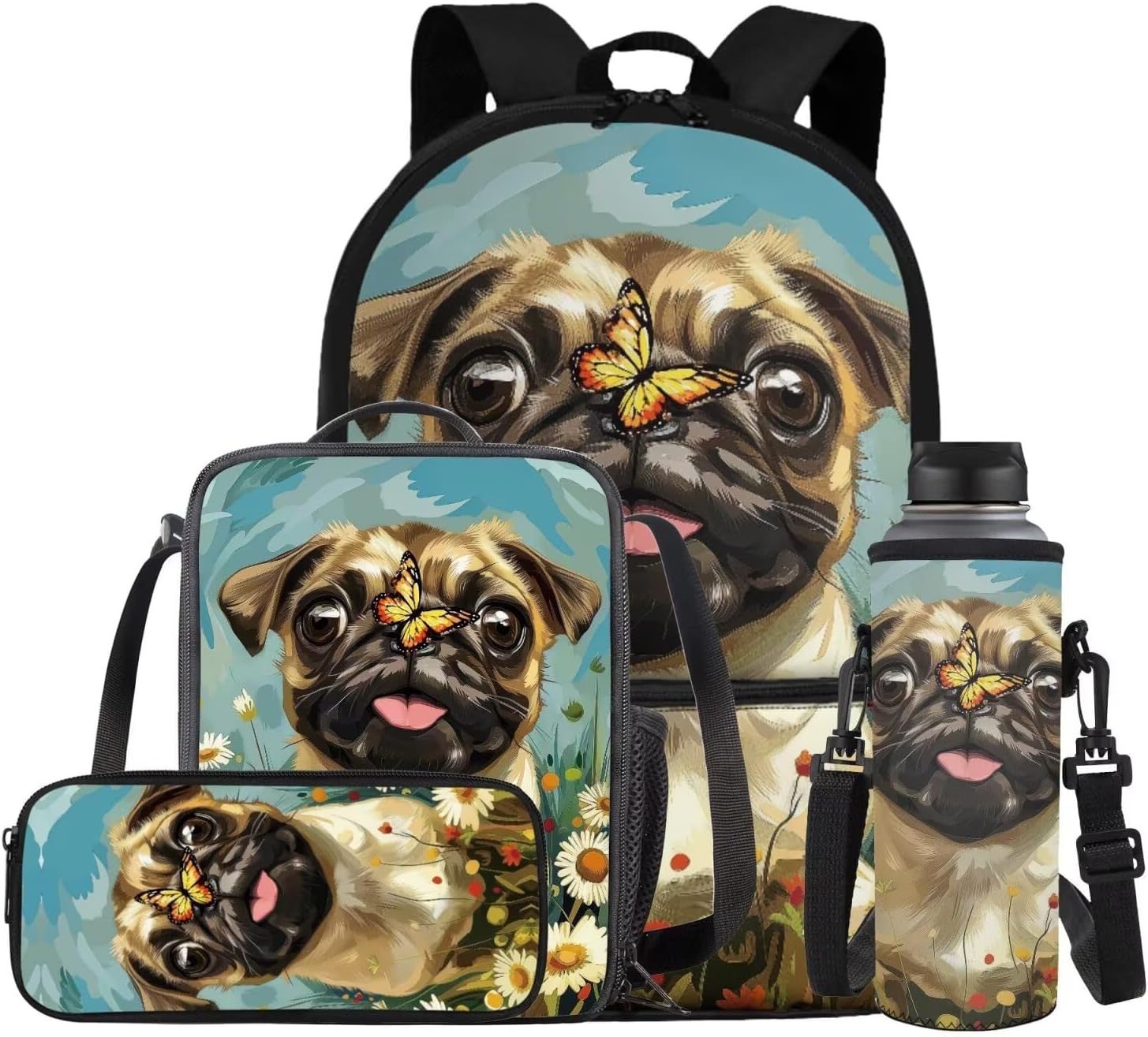 COEQINE Girls Backpack with Water Bottle Cat Listen To Music Pattern Kawaii Lunch Bag for Kids School Backpacks Pencil Case Sleeve Kindergarten 17 Inch Bookbag Elementary 4 Pcs - Image 15