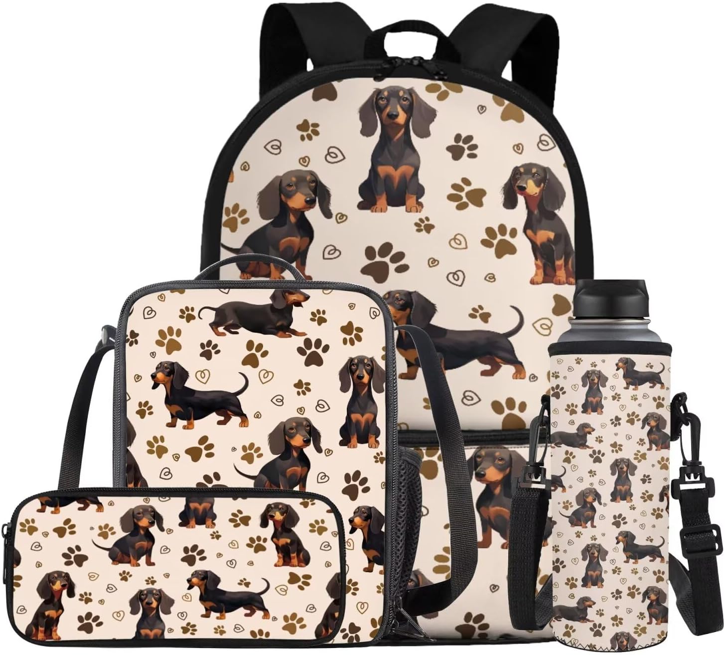 COEQINE Girls Backpack with Water Bottle Cat Listen To Music Pattern Kawaii Lunch Bag for Kids School Backpacks Pencil Case Sleeve Kindergarten 17 Inch Bookbag Elementary 4 Pcs - Image 32