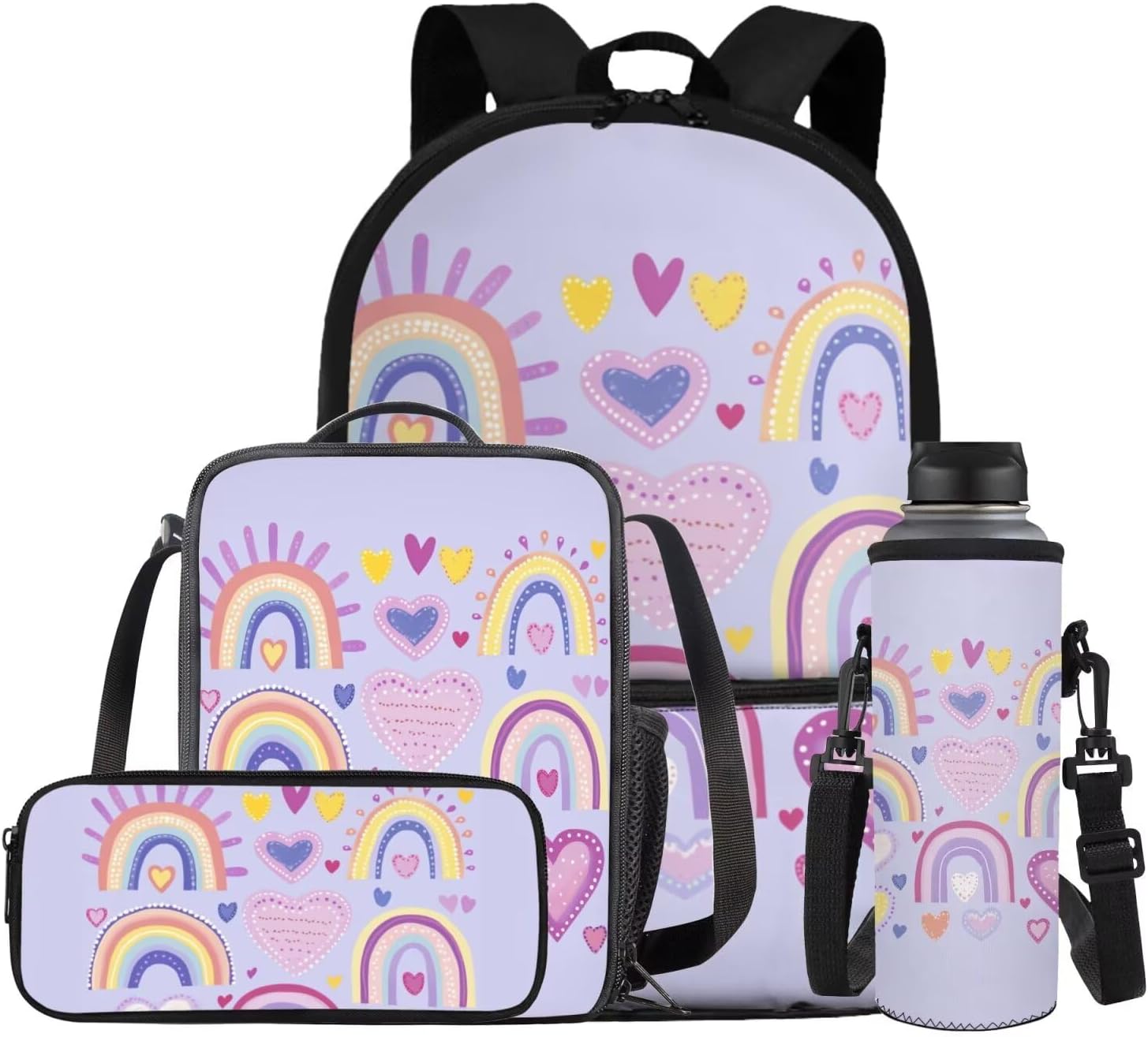 COEQINE Girls Backpack with Water Bottle Cat Listen To Music Pattern Kawaii Lunch Bag for Kids School Backpacks Pencil Case Sleeve Kindergarten 17 Inch Bookbag Elementary 4 Pcs - Image 23