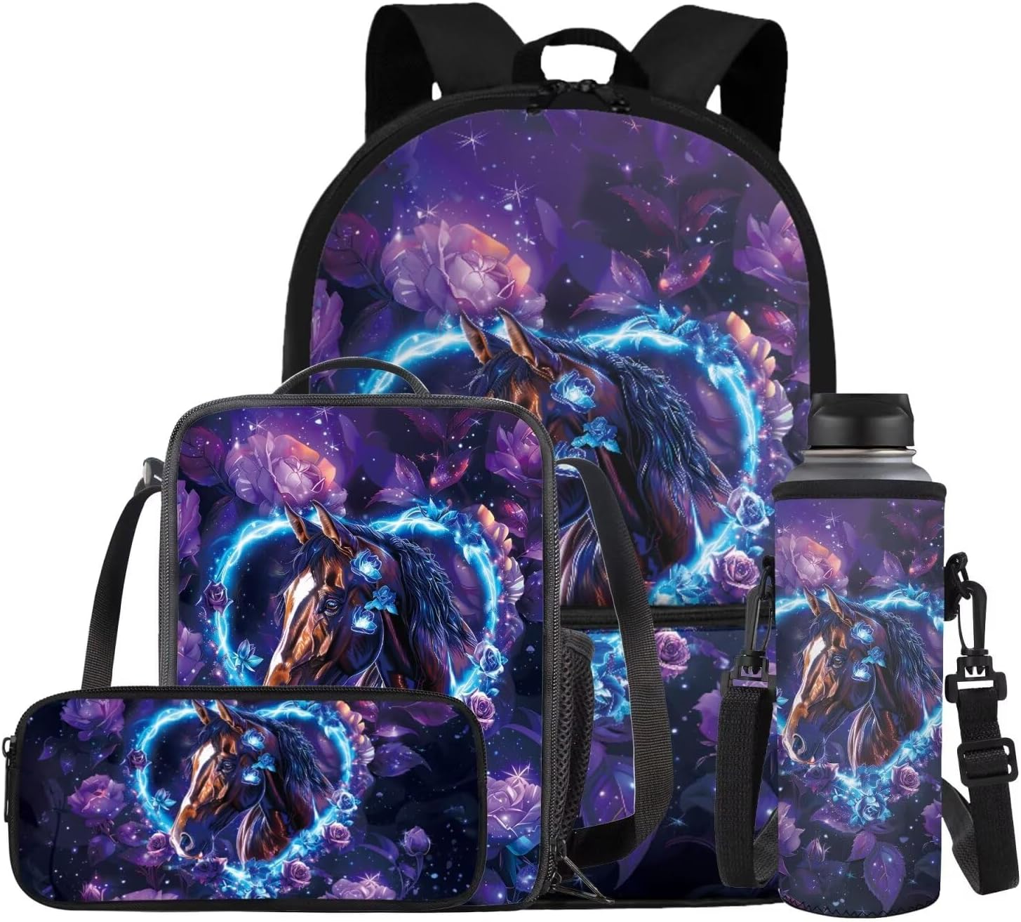 COEQINE Girls Backpack with Water Bottle Cat Listen To Music Pattern Kawaii Lunch Bag for Kids School Backpacks Pencil Case Sleeve Kindergarten 17 Inch Bookbag Elementary 4 Pcs - Image 7