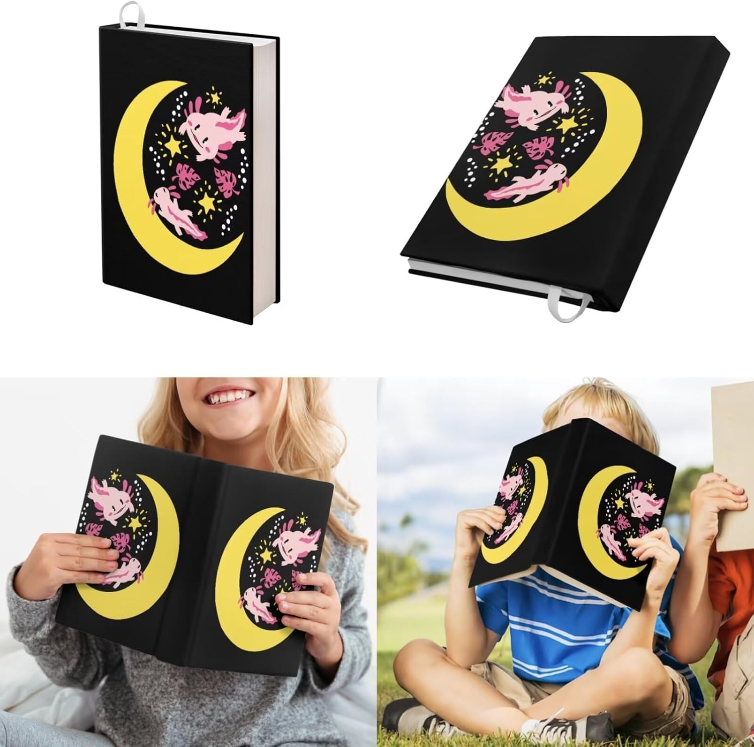 COEQINE Kawaii Axolotl Moon Backpack Set for Kids Girls Toddler Kidergarten Lunch Box Kids Bookbag With Large Pencil Case And Insulation Water Bottle Case Strap Elastic Book Sleeves 6 Pcs - Image 7