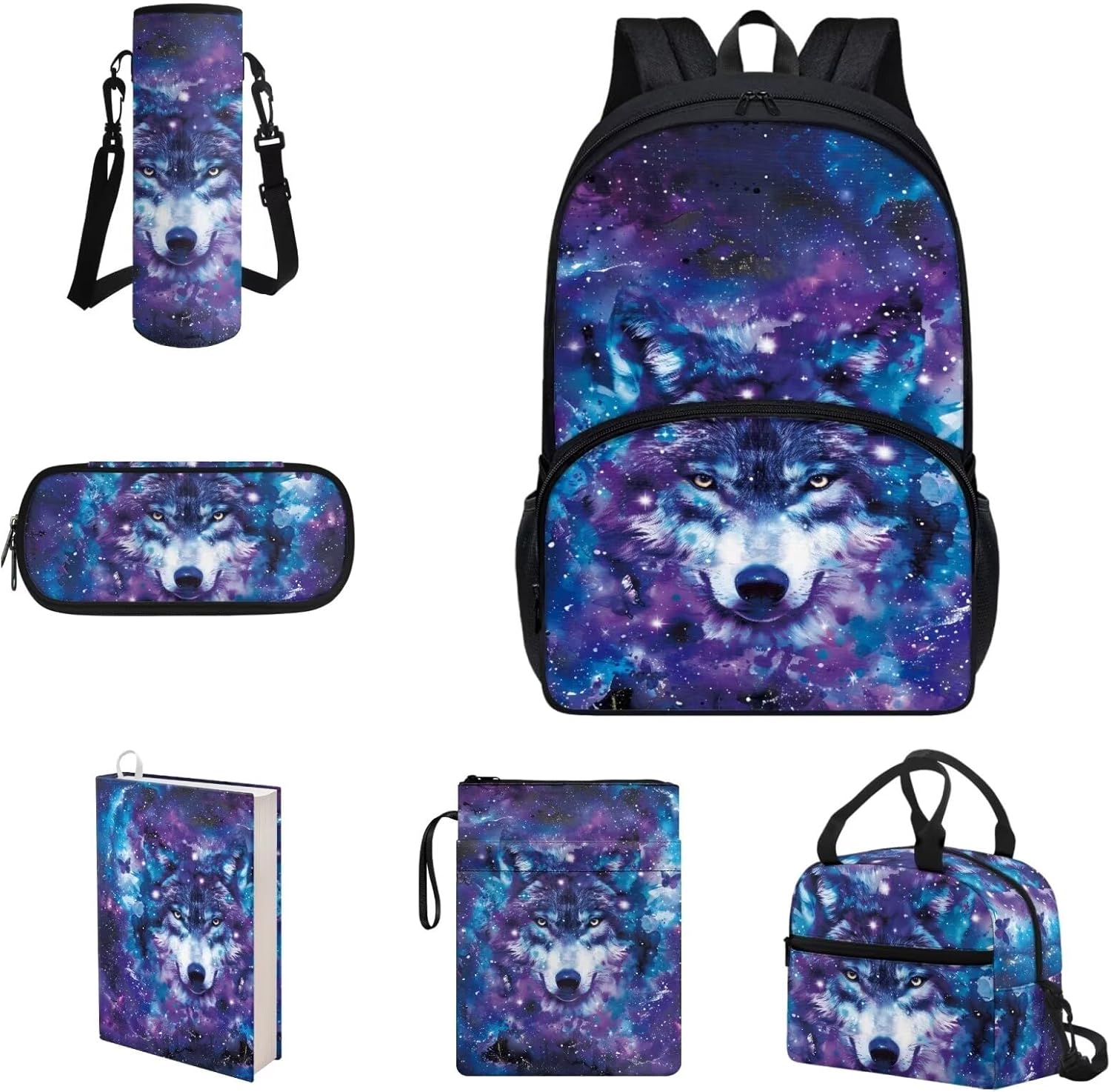 COEQINE Kawaii Axolotl Moon Backpack Set for Kids Girls Toddler Kidergarten Lunch Box Kids Bookbag With Large Pencil Case And Insulation Water Bottle Case Strap Elastic Book Sleeves 6 Pcs - Image 24