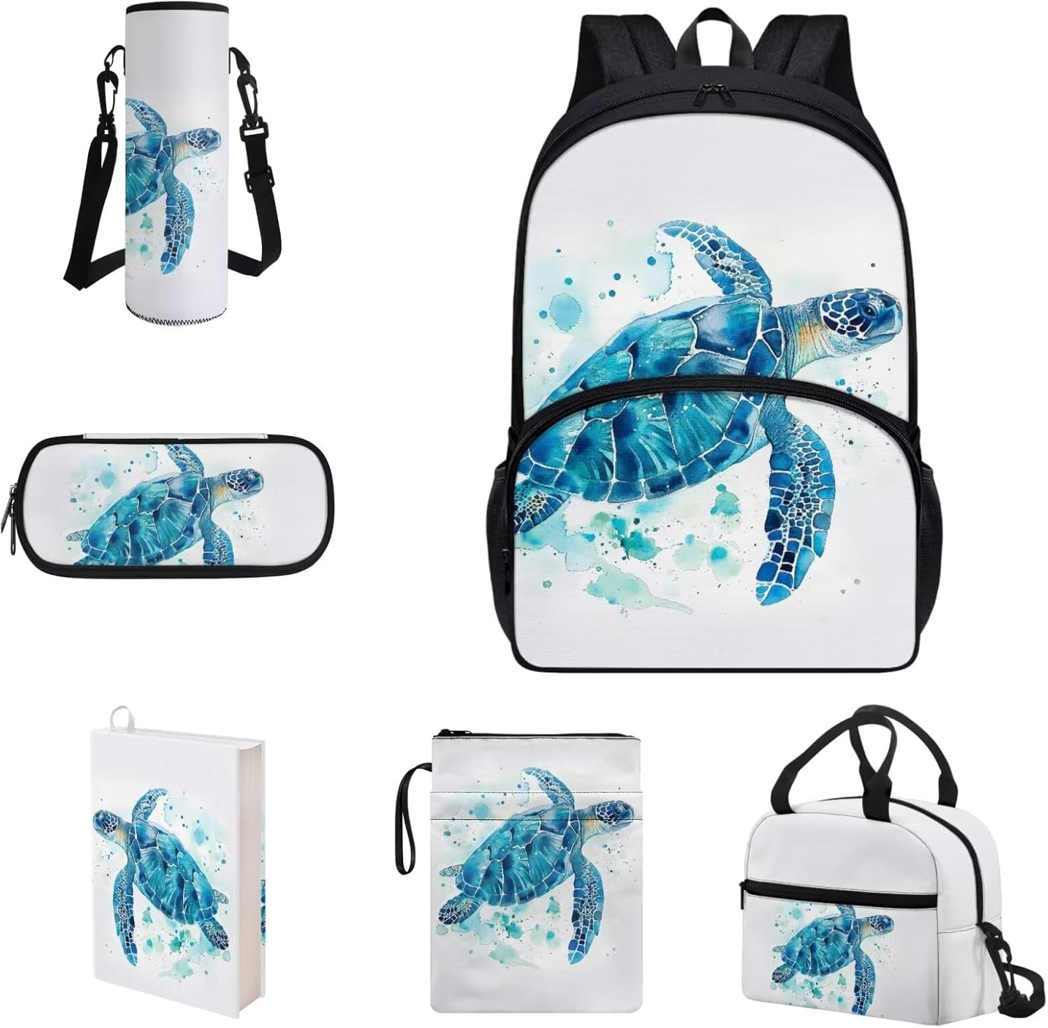 COEQINE Kawaii Axolotl Moon Backpack Set for Kids Girls Toddler Kidergarten Lunch Box Kids Bookbag With Large Pencil Case And Insulation Water Bottle Case Strap Elastic Book Sleeves 6 Pcs - Image 13