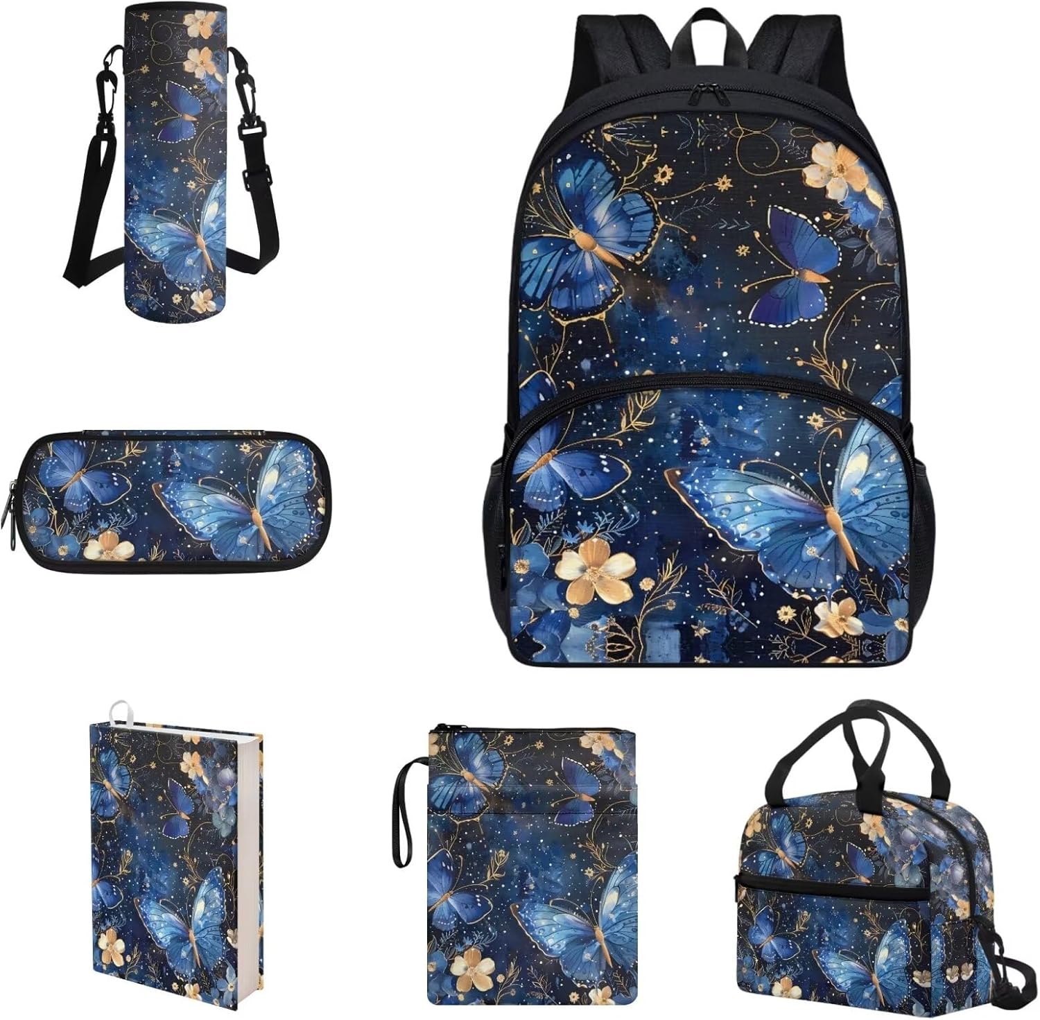 COEQINE Kawaii Axolotl Moon Backpack Set for Kids Girls Toddler Kidergarten Lunch Box Kids Bookbag With Large Pencil Case And Insulation Water Bottle Case Strap Elastic Book Sleeves 6 Pcs - Image 14