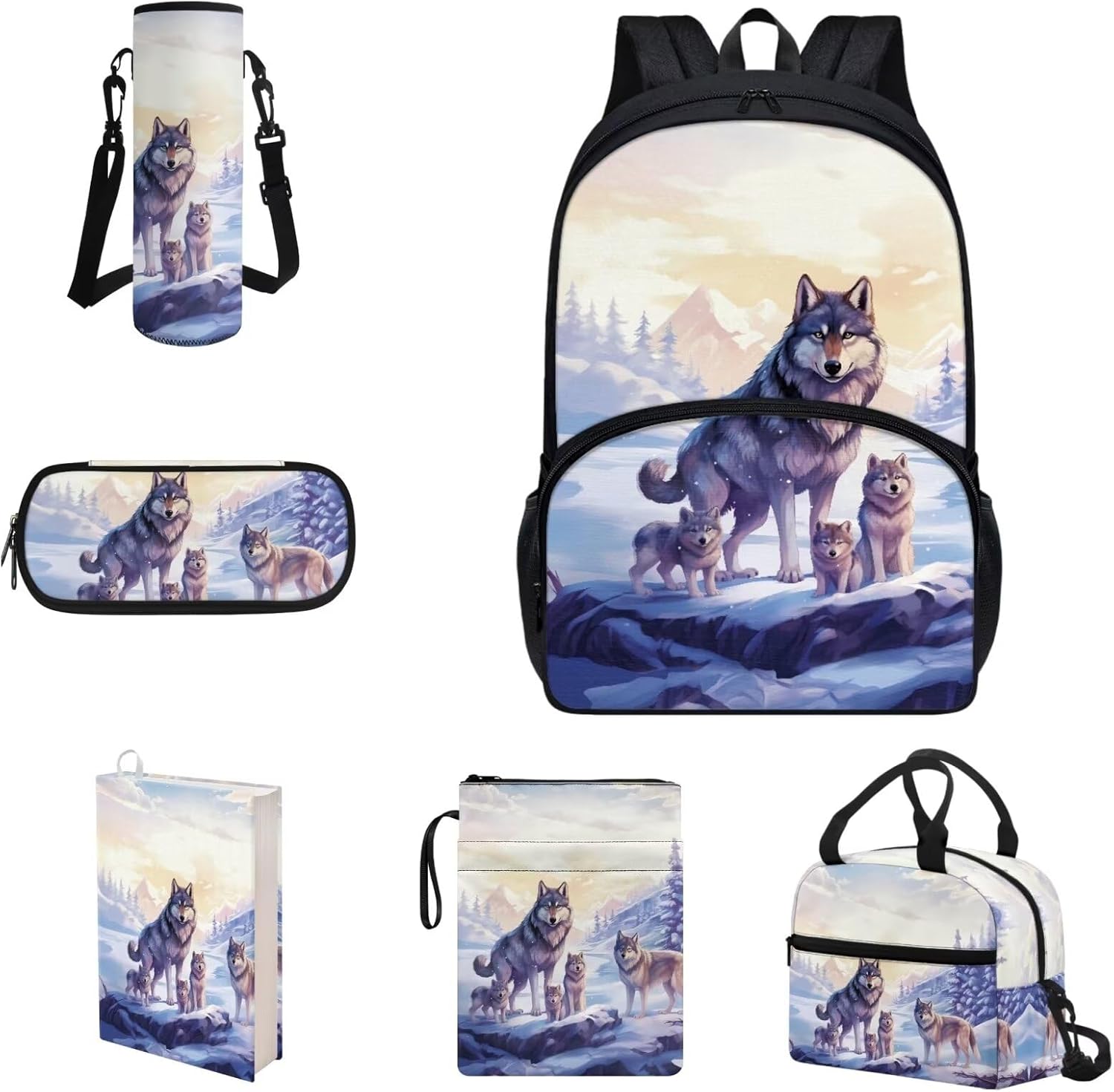 COEQINE Kawaii Axolotl Moon Backpack Set for Kids Girls Toddler Kidergarten Lunch Box Kids Bookbag With Large Pencil Case And Insulation Water Bottle Case Strap Elastic Book Sleeves 6 Pcs - Image 23